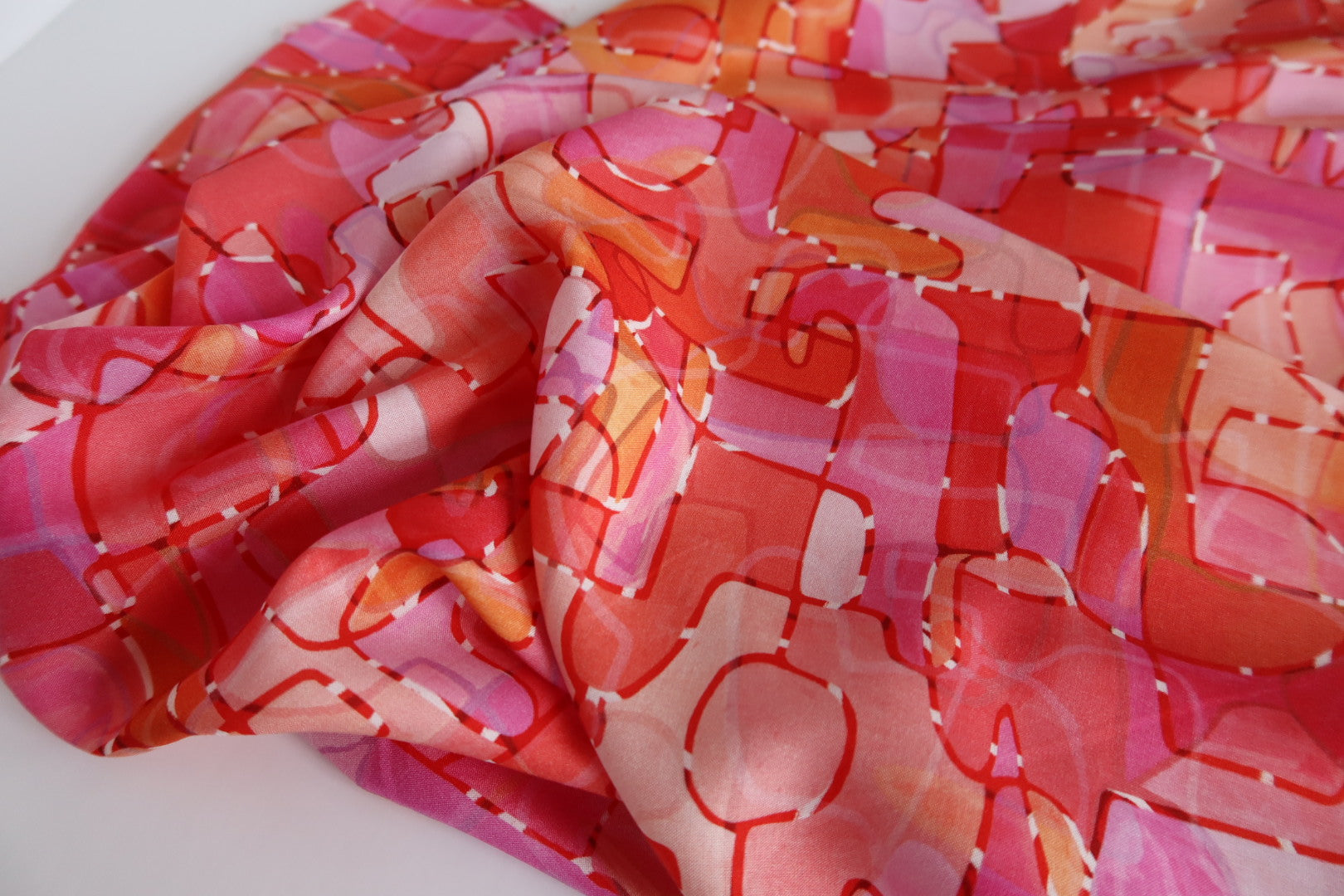 Paint Red from Circle Lines Rayon Fabric