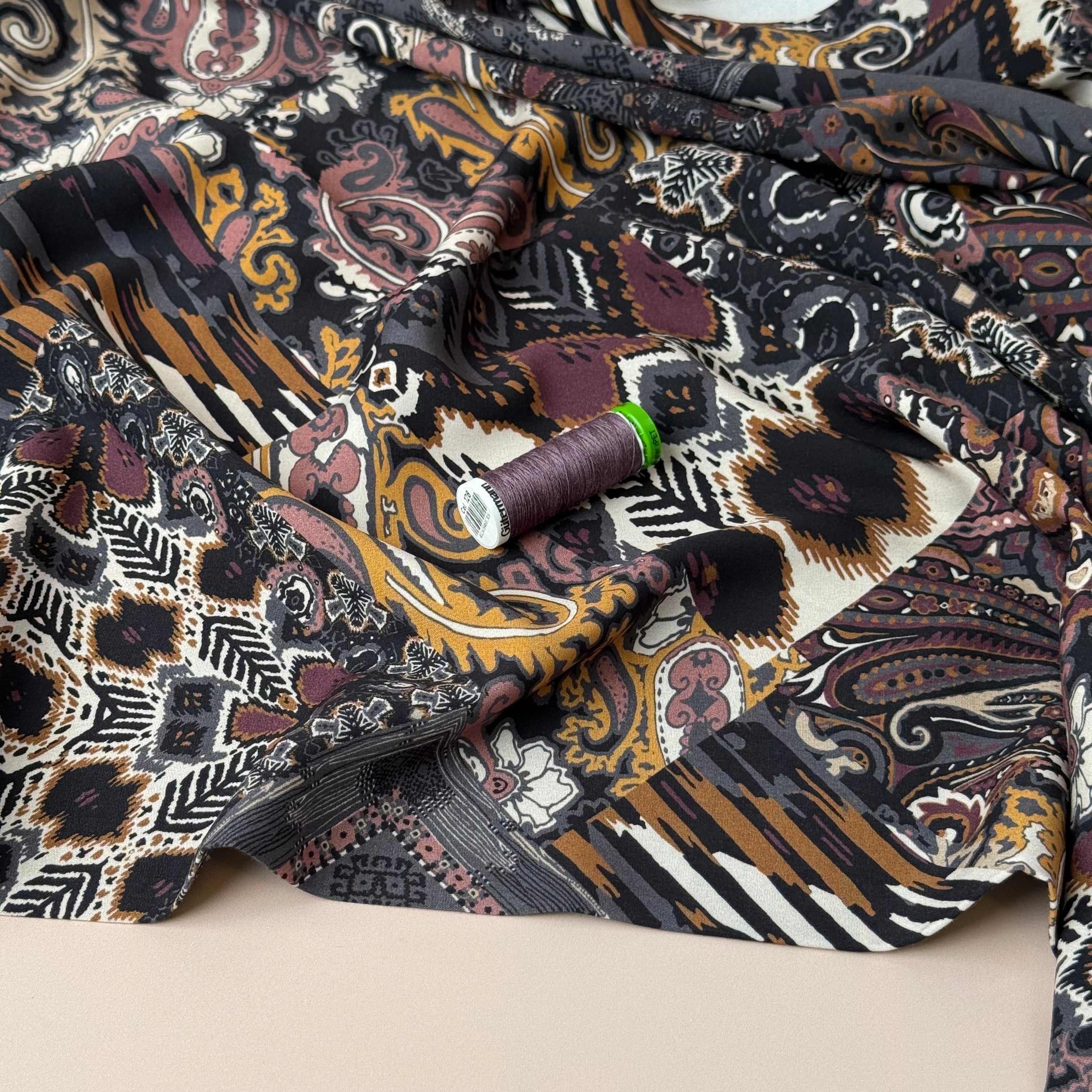 Bohemian Tiles Neutral Viscose Fabric
