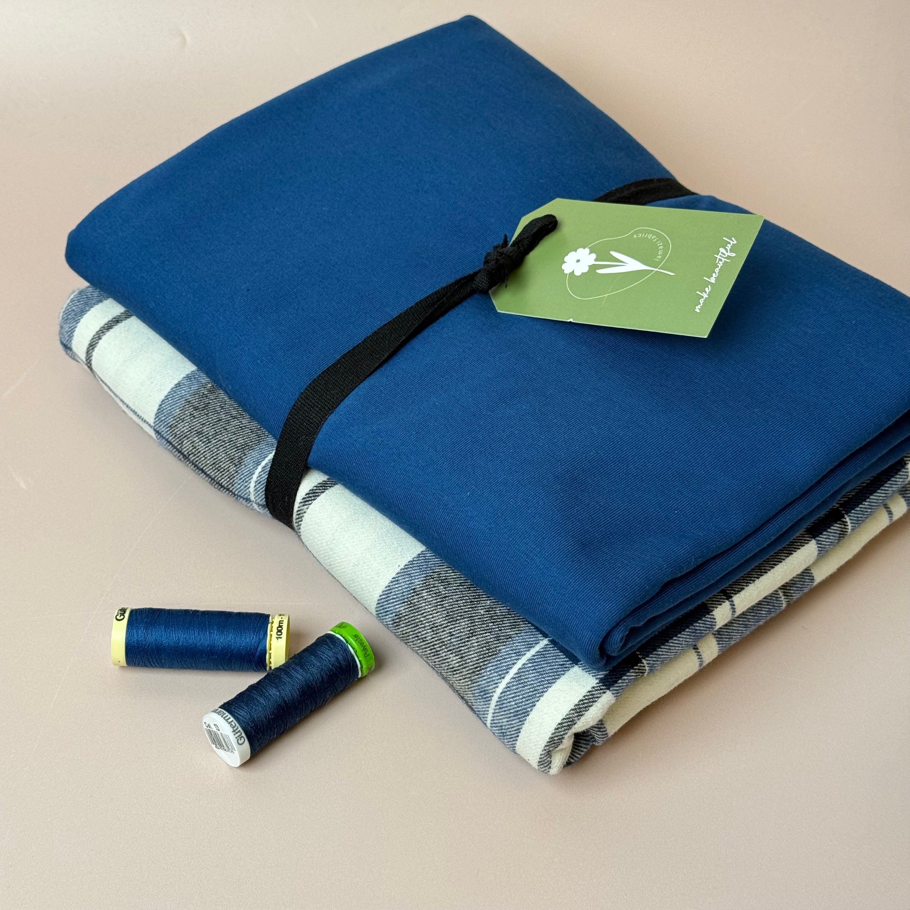 Limited Edition - Luxury Pyjama Kit with Large Blue Checked Cotton Flannel and Jersey