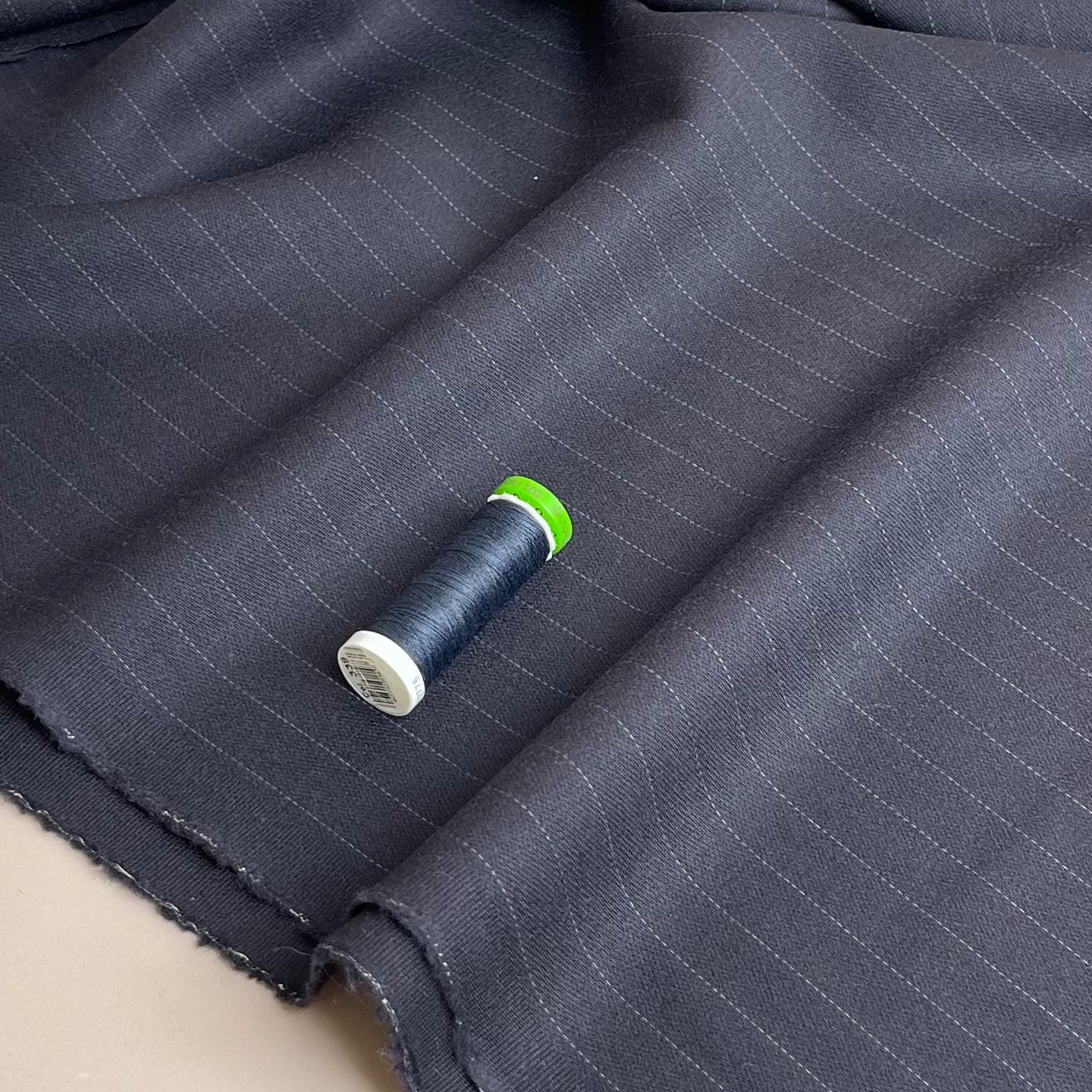 REMNANT 0.44 Metre - Deadstock Navy Pinstripe Worsted Wool Fabric