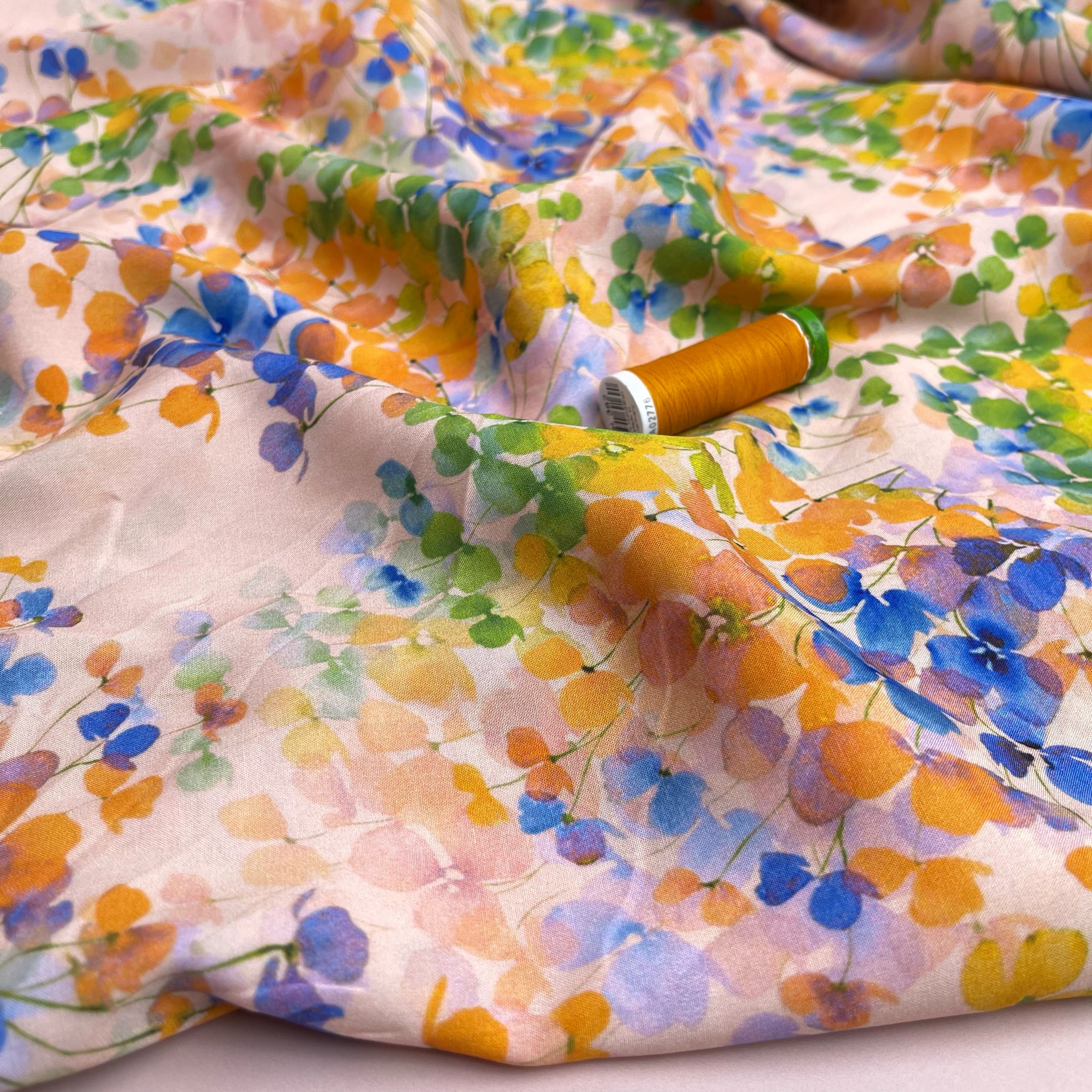 Watercolour Spring Blossoms Viscose Fabric