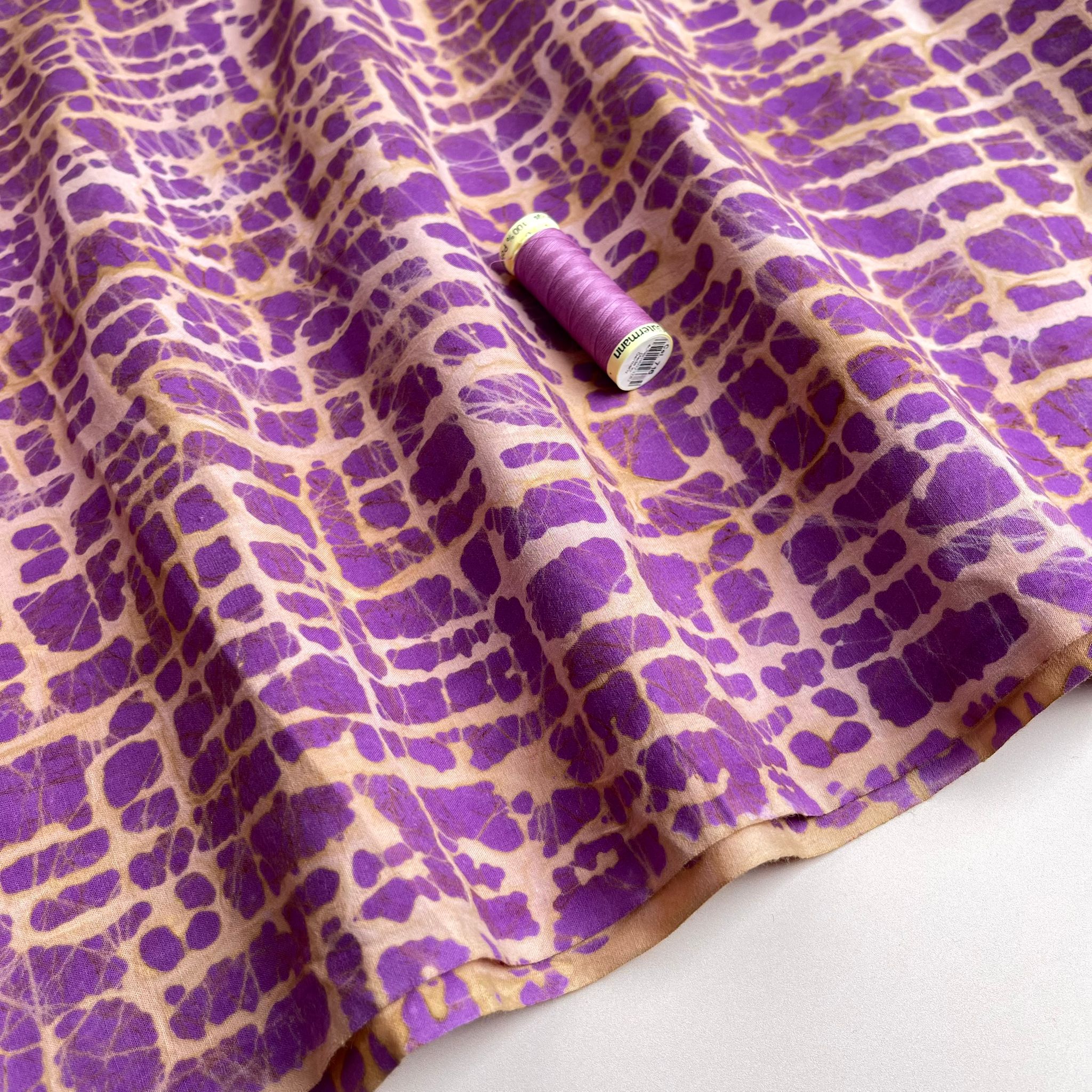 Batik Violet and Peach Cotton Fabric