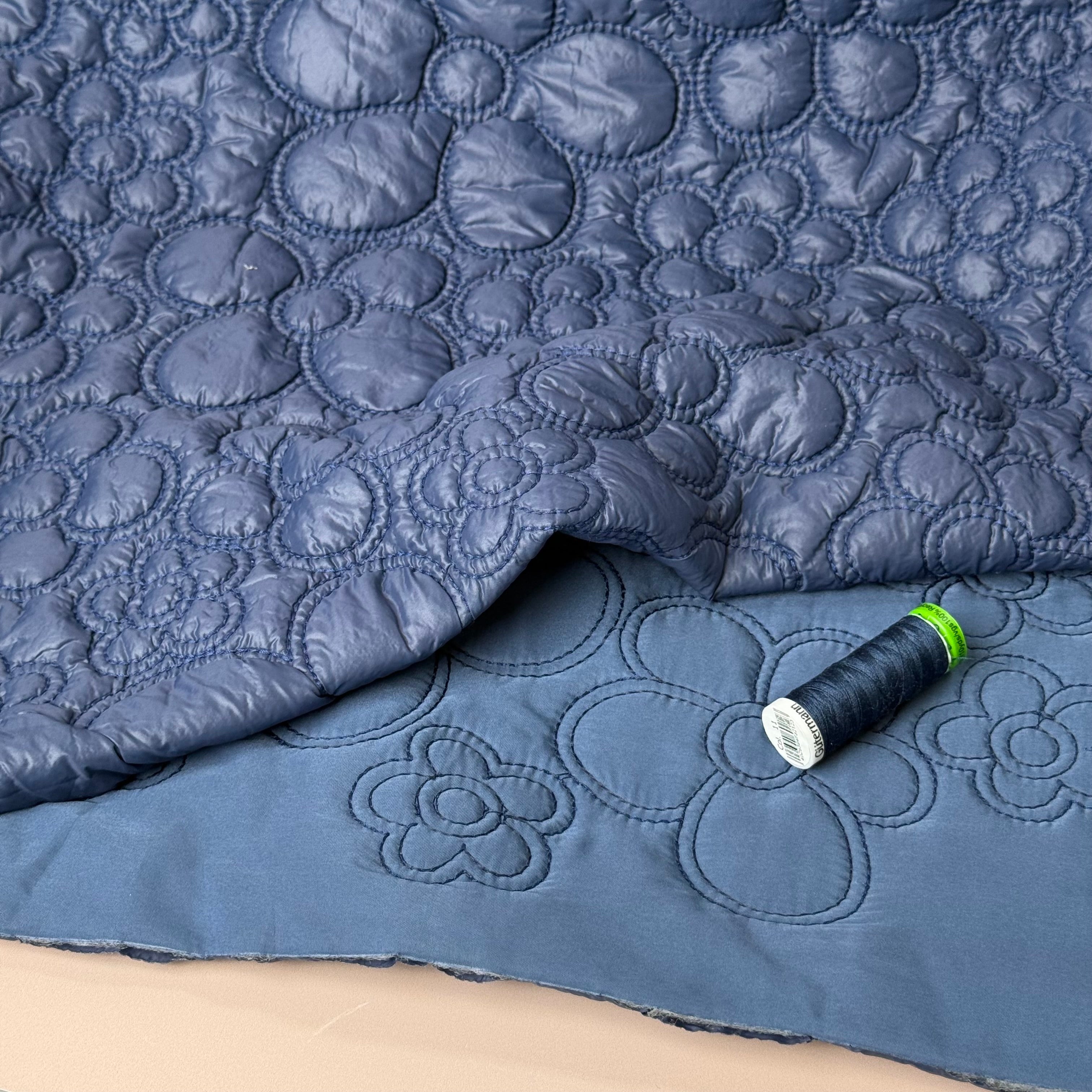 Flowers on Navy Quilted Puffer Fabric
