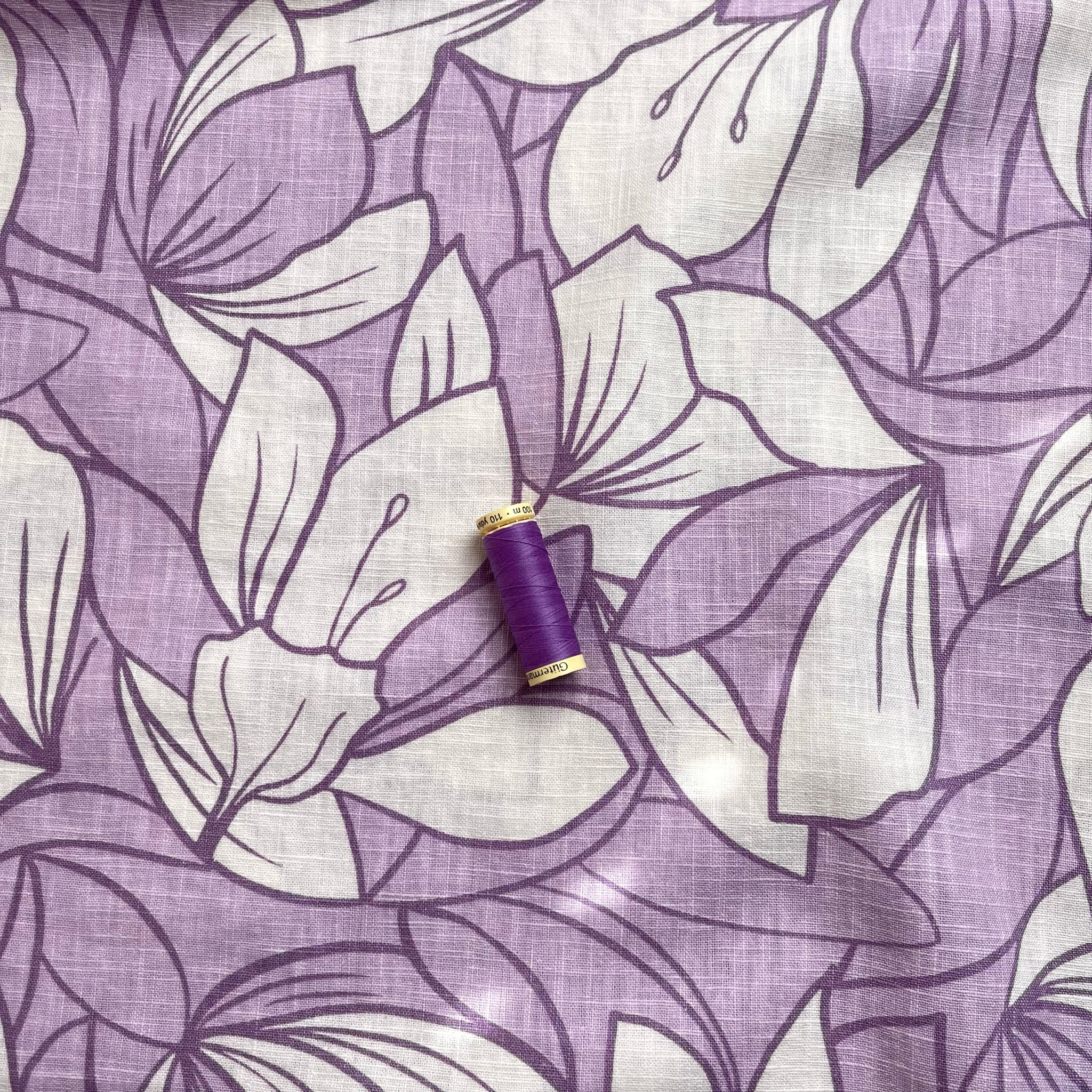 Lilac Leaves on Pure Washed Linen Cotton Fabric