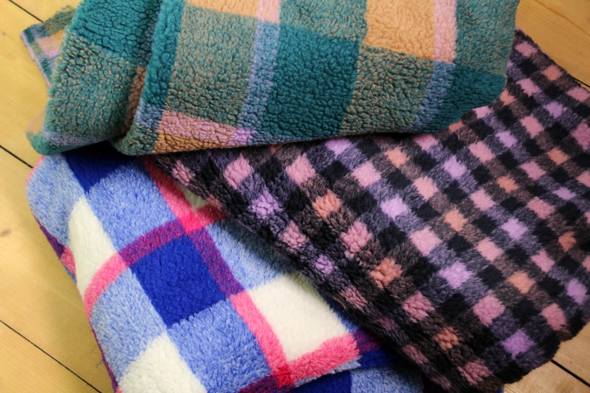 REMNANT 0.7 Metre - Atelier Jupe - Blue and Pink Teddy Coating Fabric