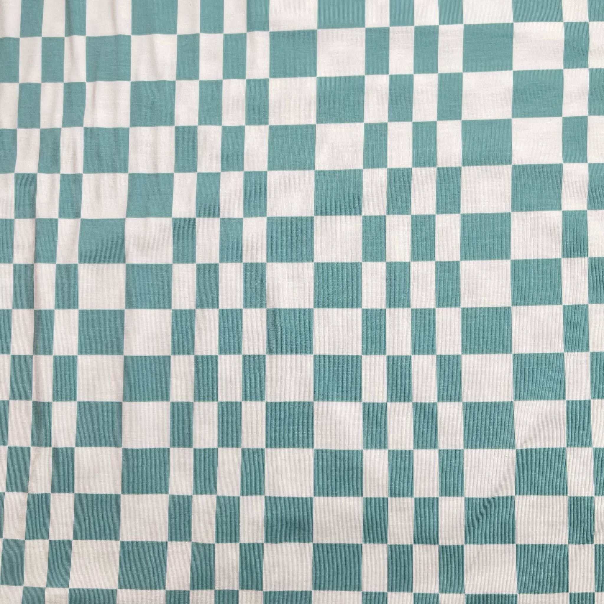 Checkers in Mint and White Cotton Jersey Fabric