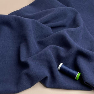 REMNANT 0.83 Metre - Flow Navy Blue Viscose Linen Blend Dress Fabric