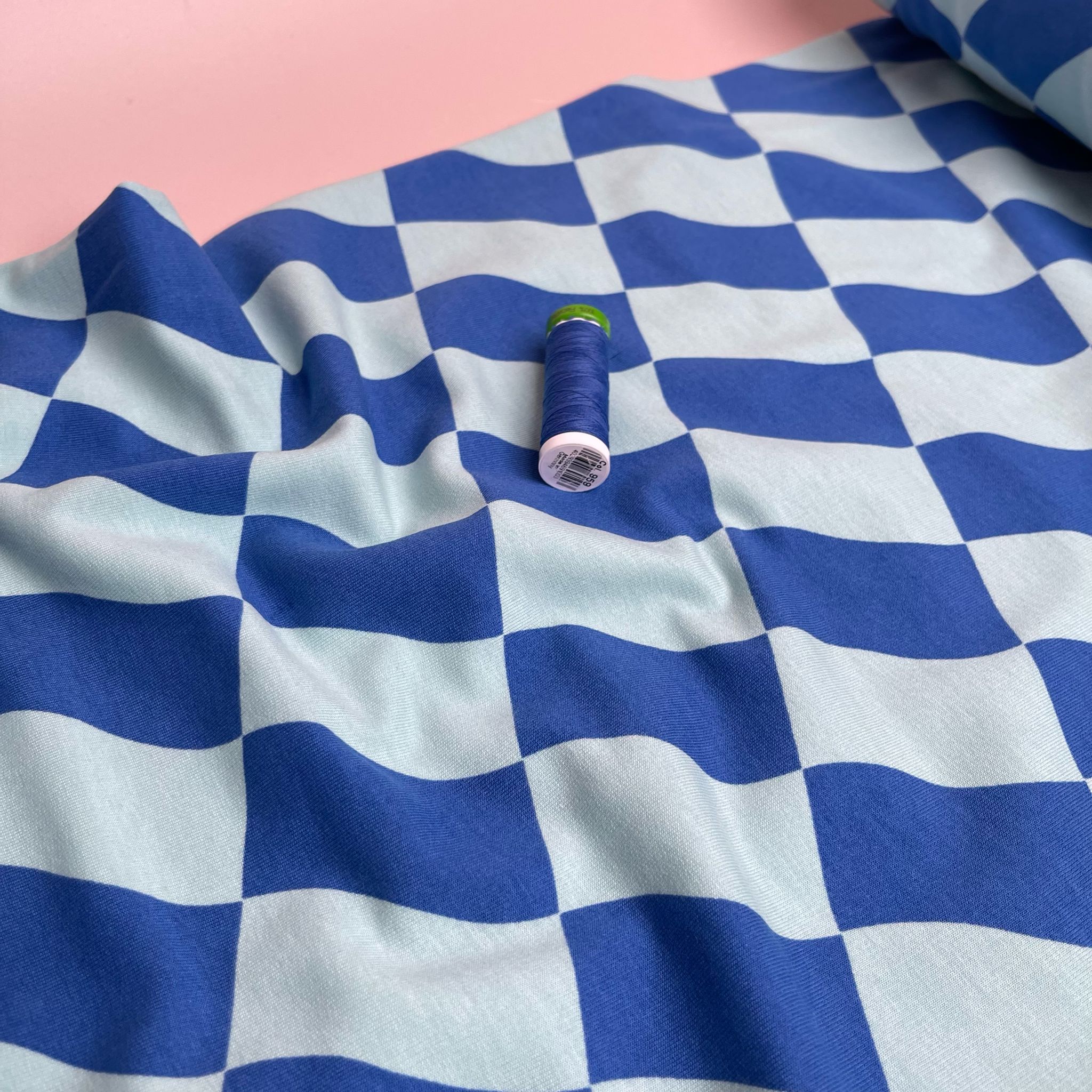 Blue Flag Checks Peach Soft Cotton Sweat-shirting Fabric