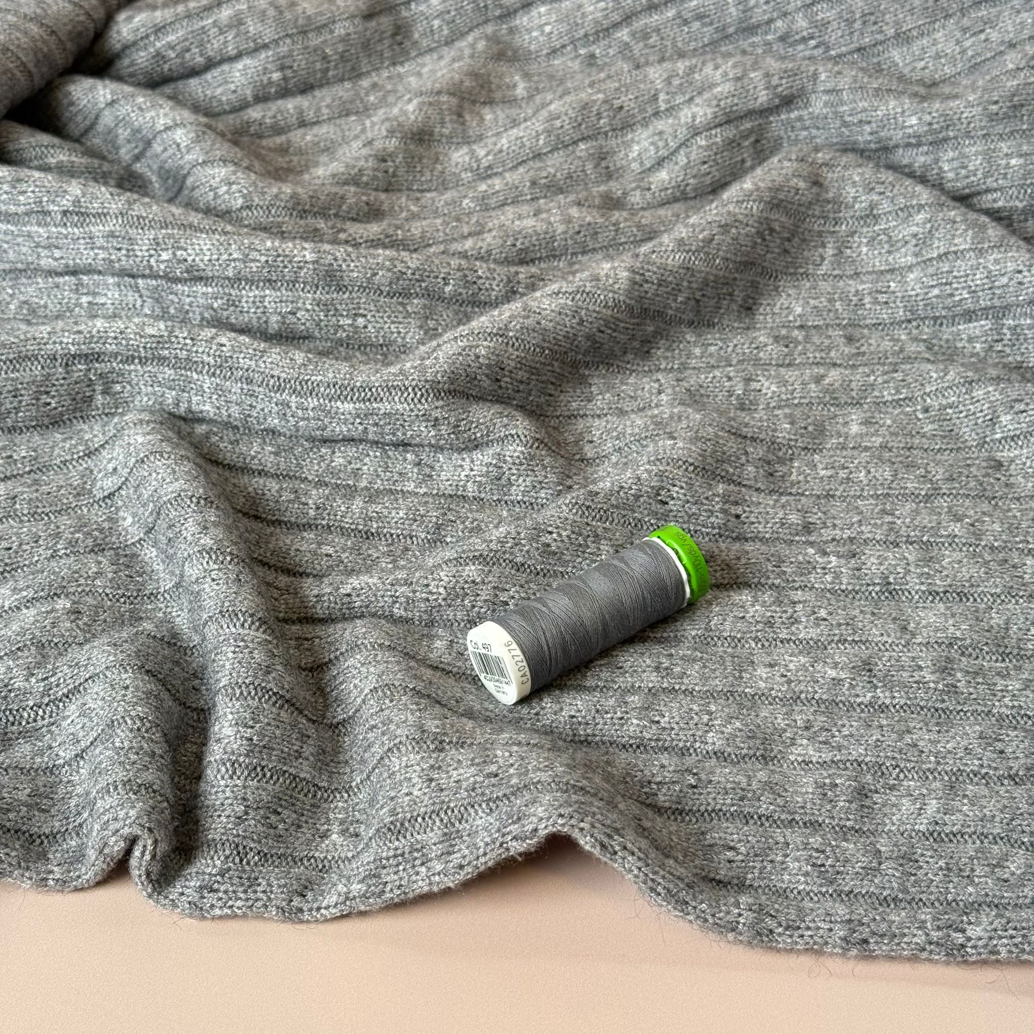 Montreal Rayon Blend Cable Sweater Knit in Grey Melange