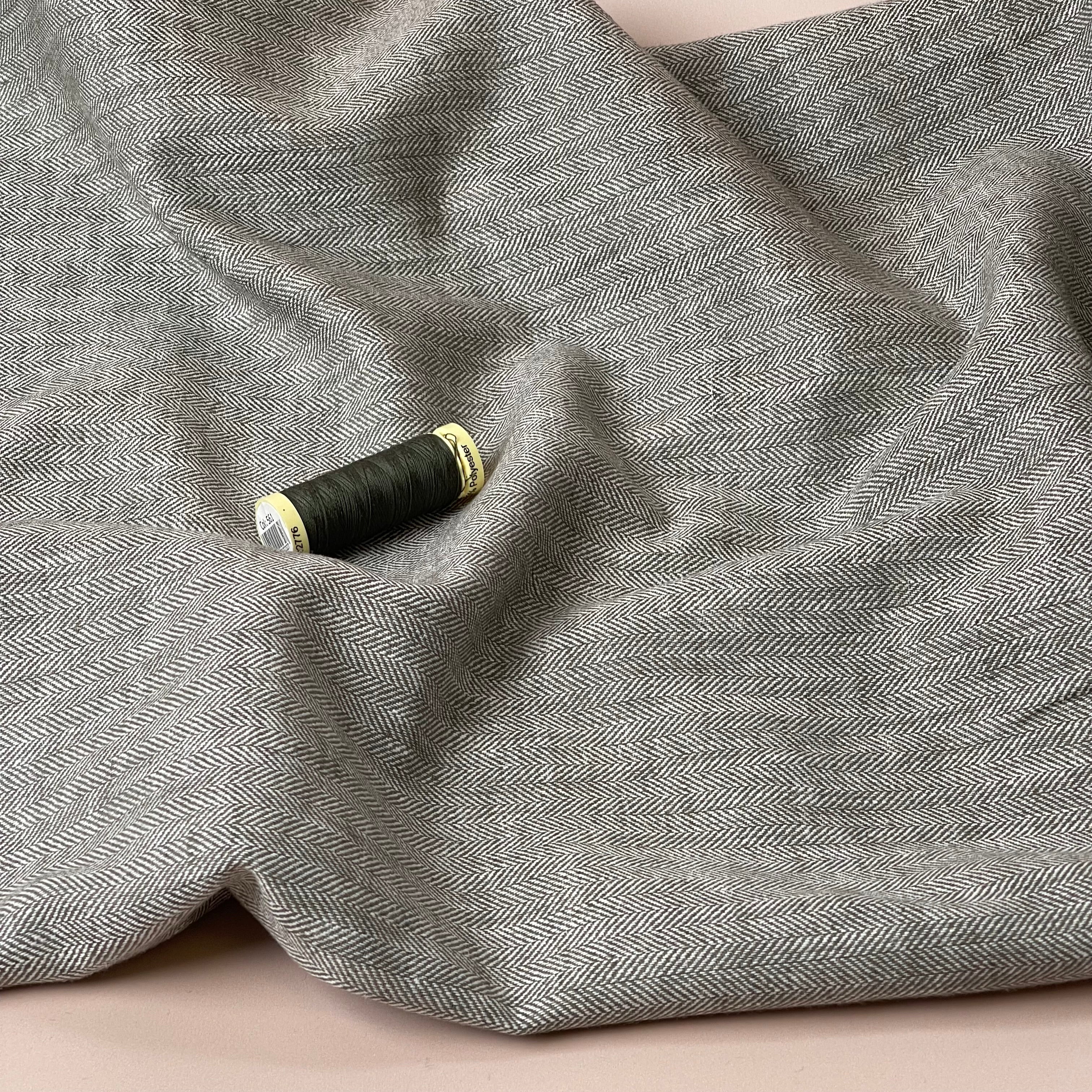 Chevron in Army Green Linen Cotton Twill
