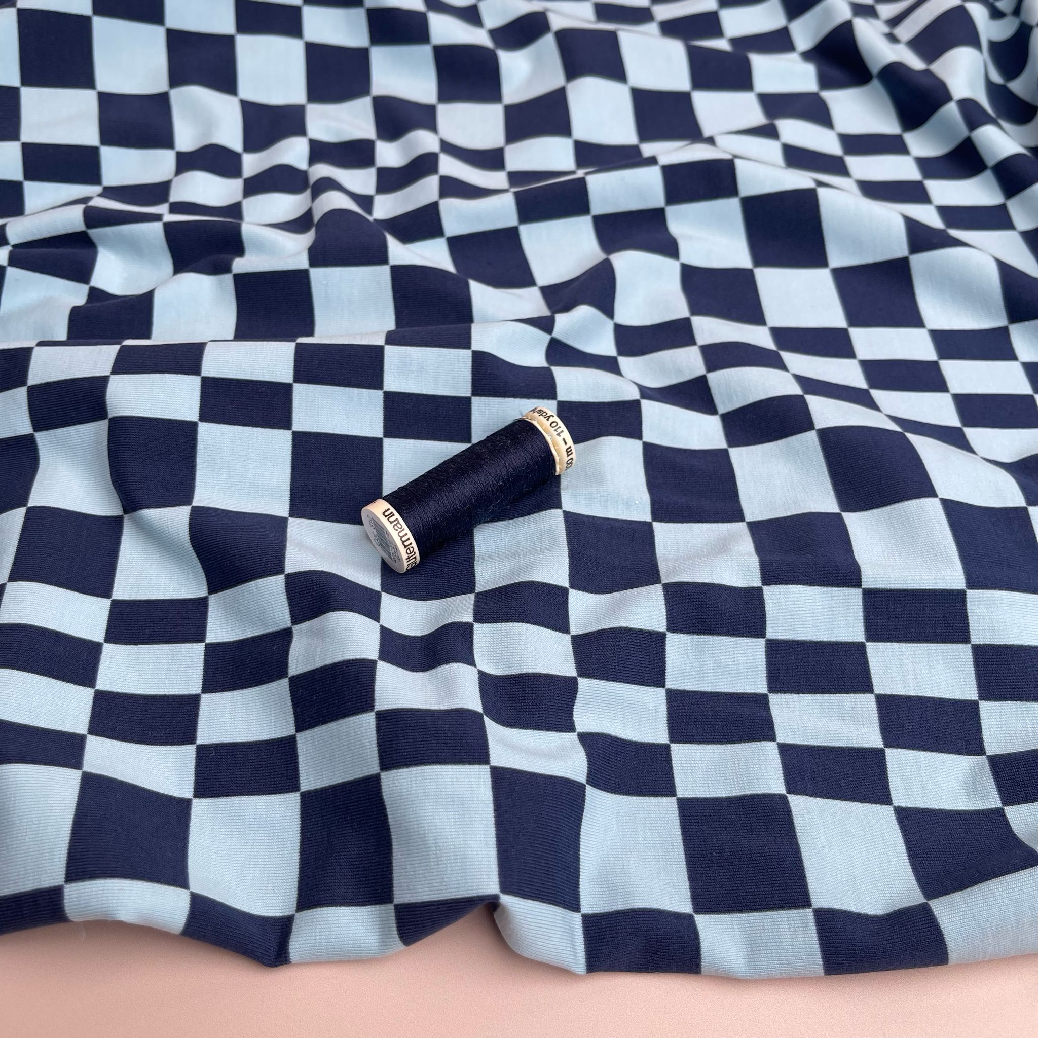 Checkers in Blue and Navy Cotton Jersey Fabric