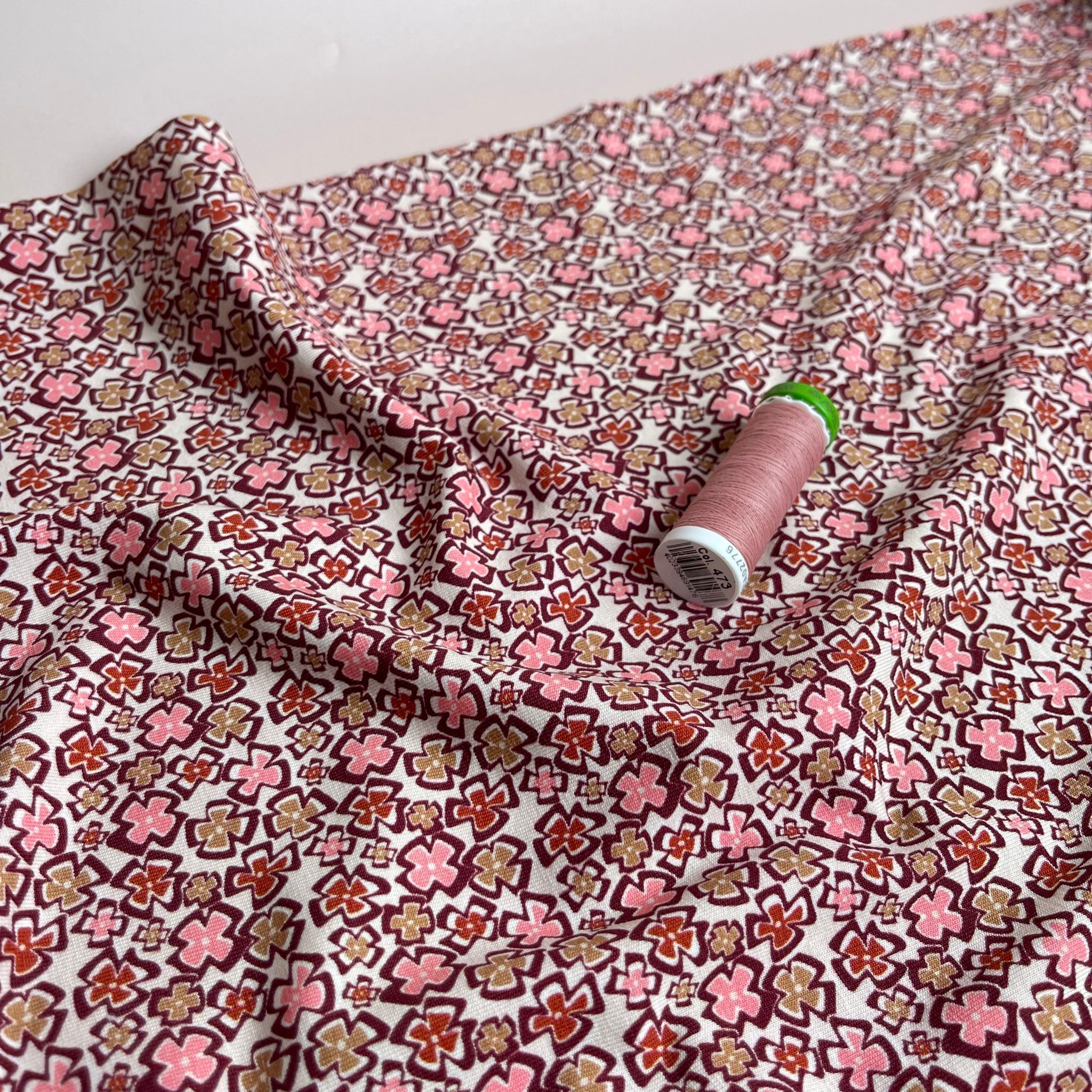 REMNANT 1.58 Metres - Danish Design - Pink Ditsy Floral Cotton Jersey Fabric
