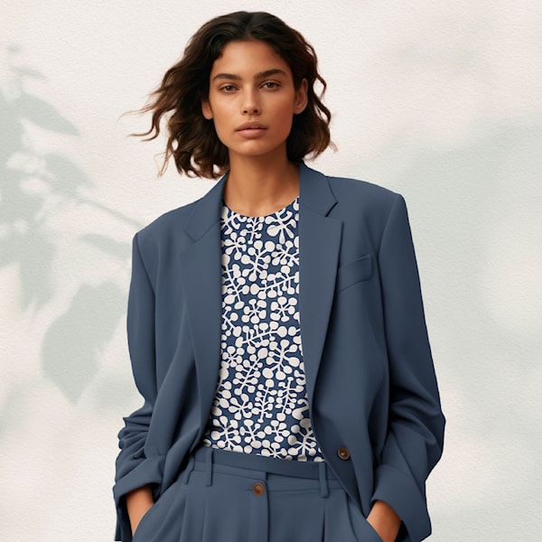Light & Lush - Berry Shadows on Navy Viscose Twill Fabric