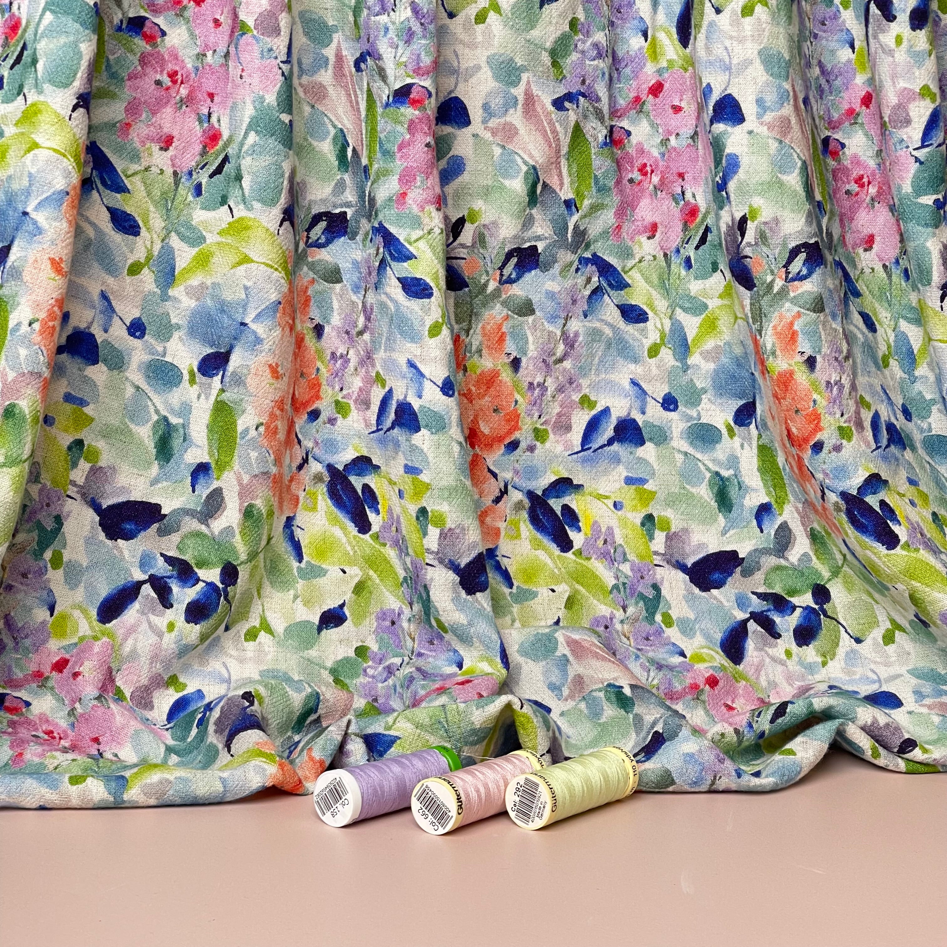 Summer Flowers Viscose Linen Crepe Fabric