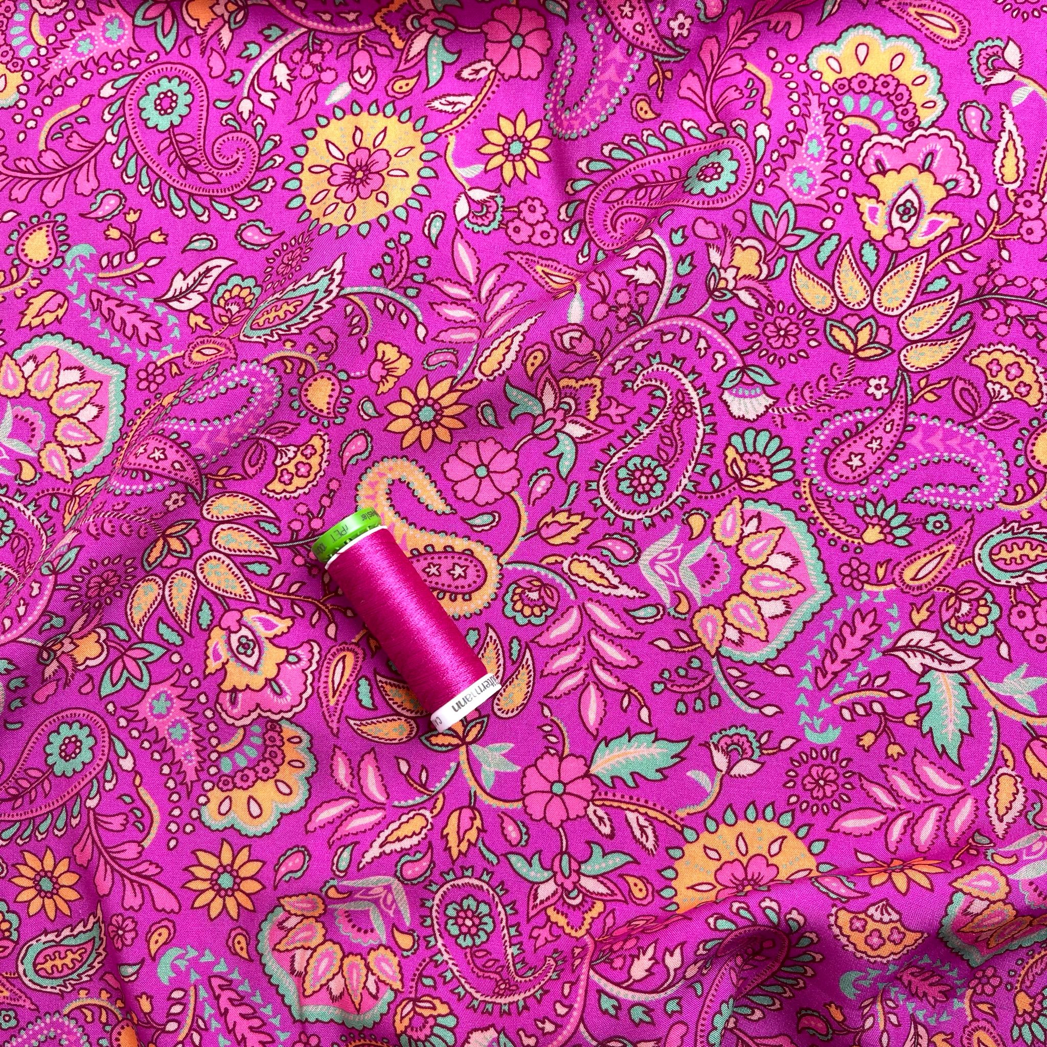 Fuchsia Paisley LENZING™ ECOVERO™ Viscose Fabric