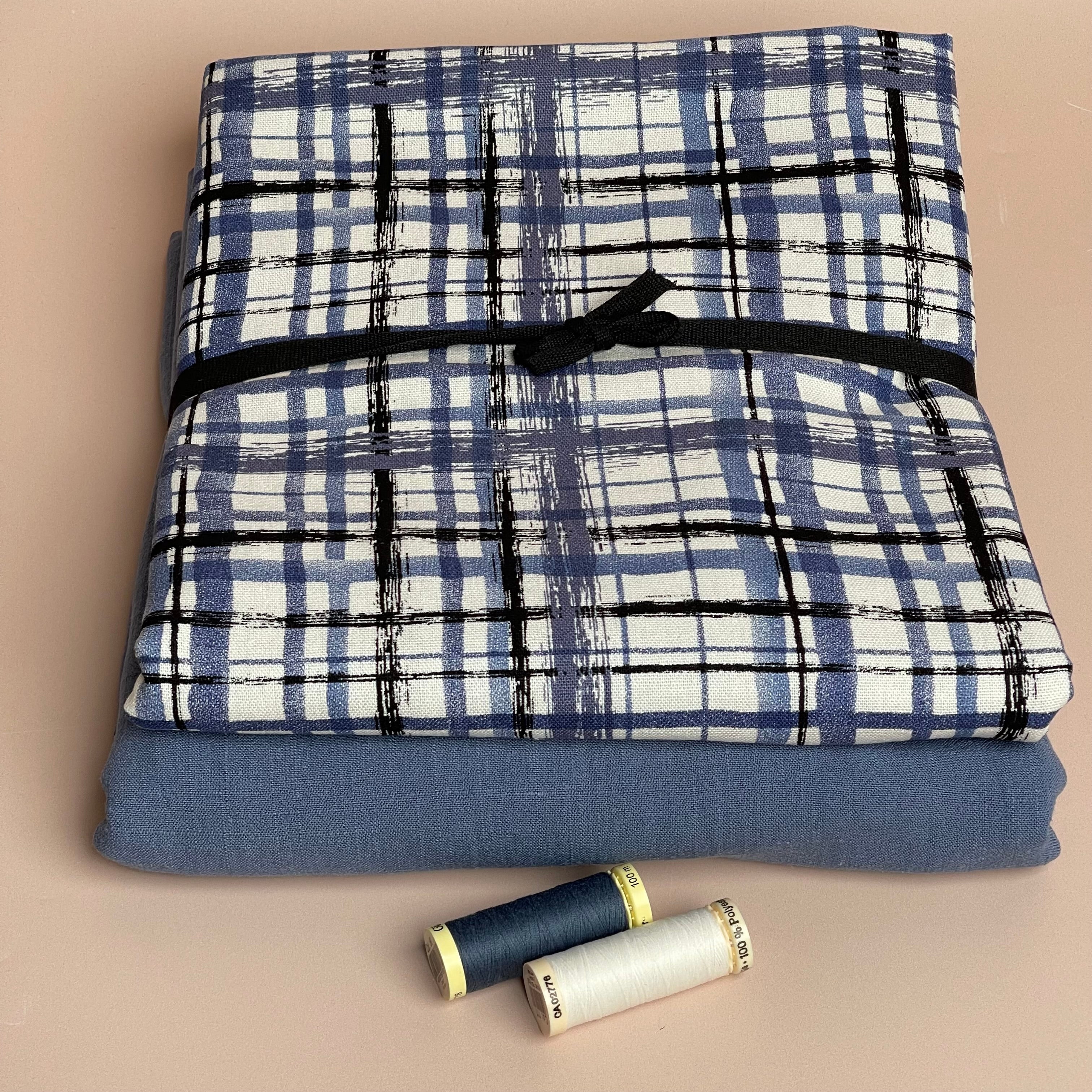 Make an Outfit Colour Bundle - Hand painted Check Viscose Linen with Flow Linen