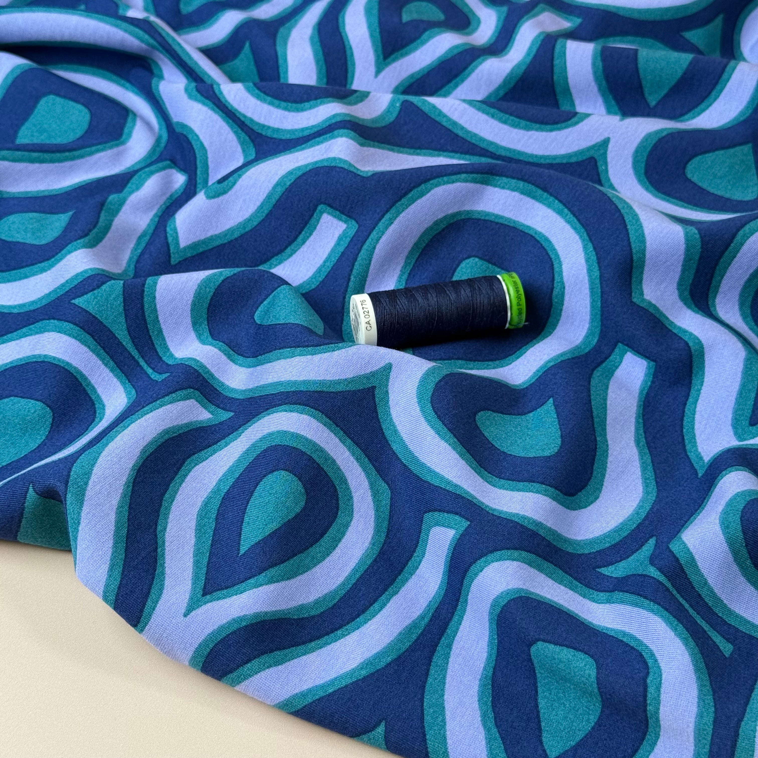 Graphic Swirls Viscose Ponte Roma Double Knit Fabric