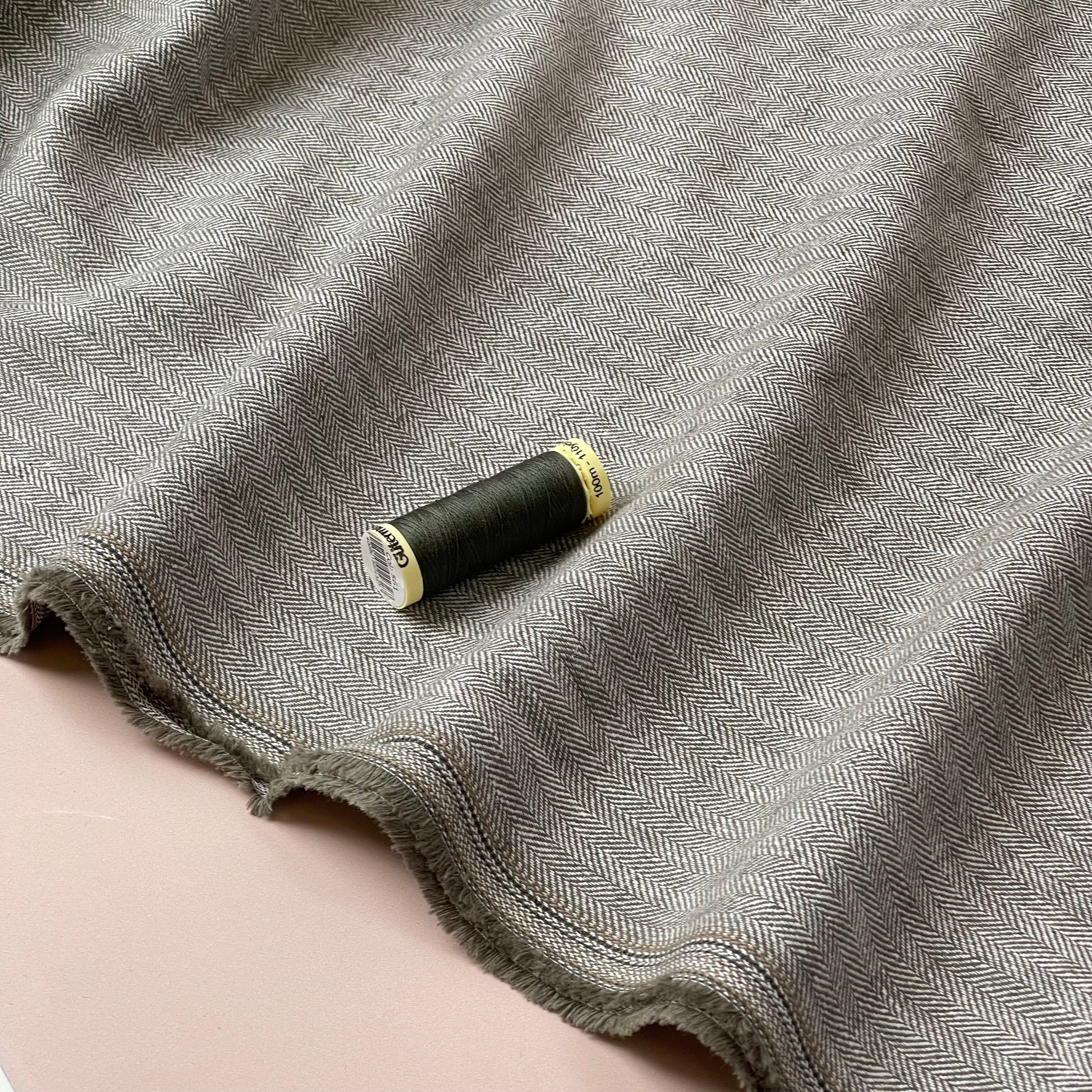 Chevron in Army Green Linen Cotton Twill