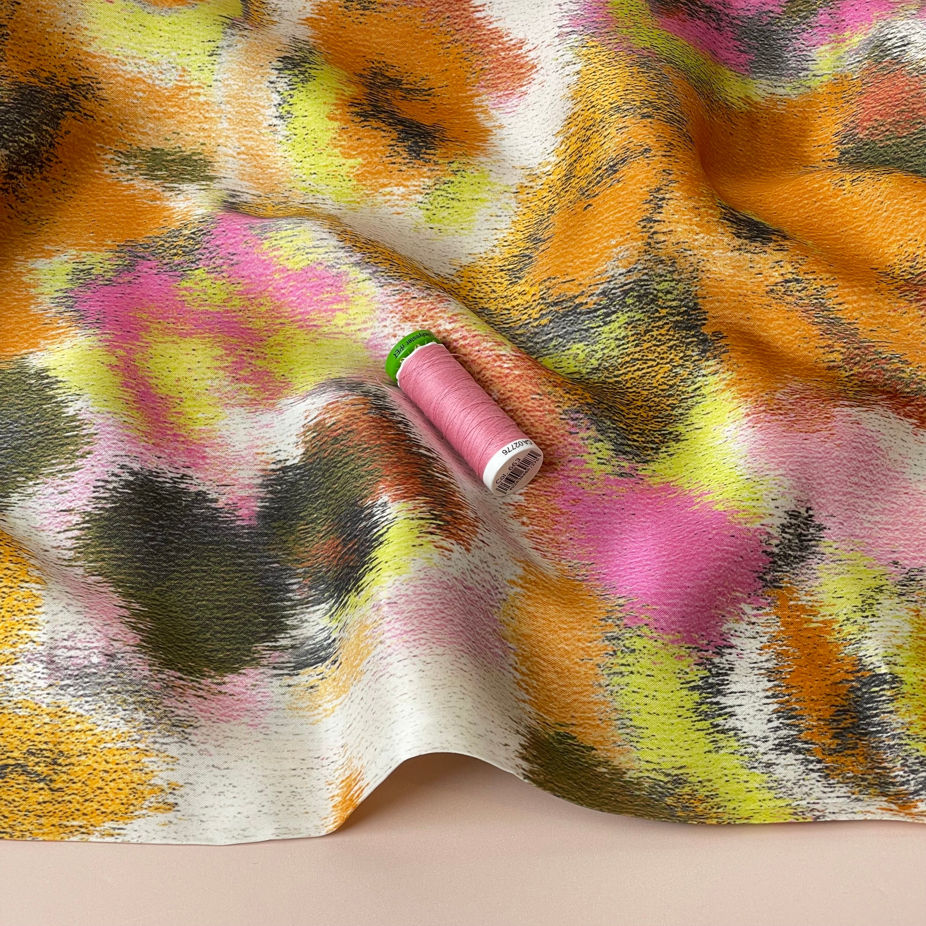 Abstract Dreams Gold Viscose Sateen Fabric