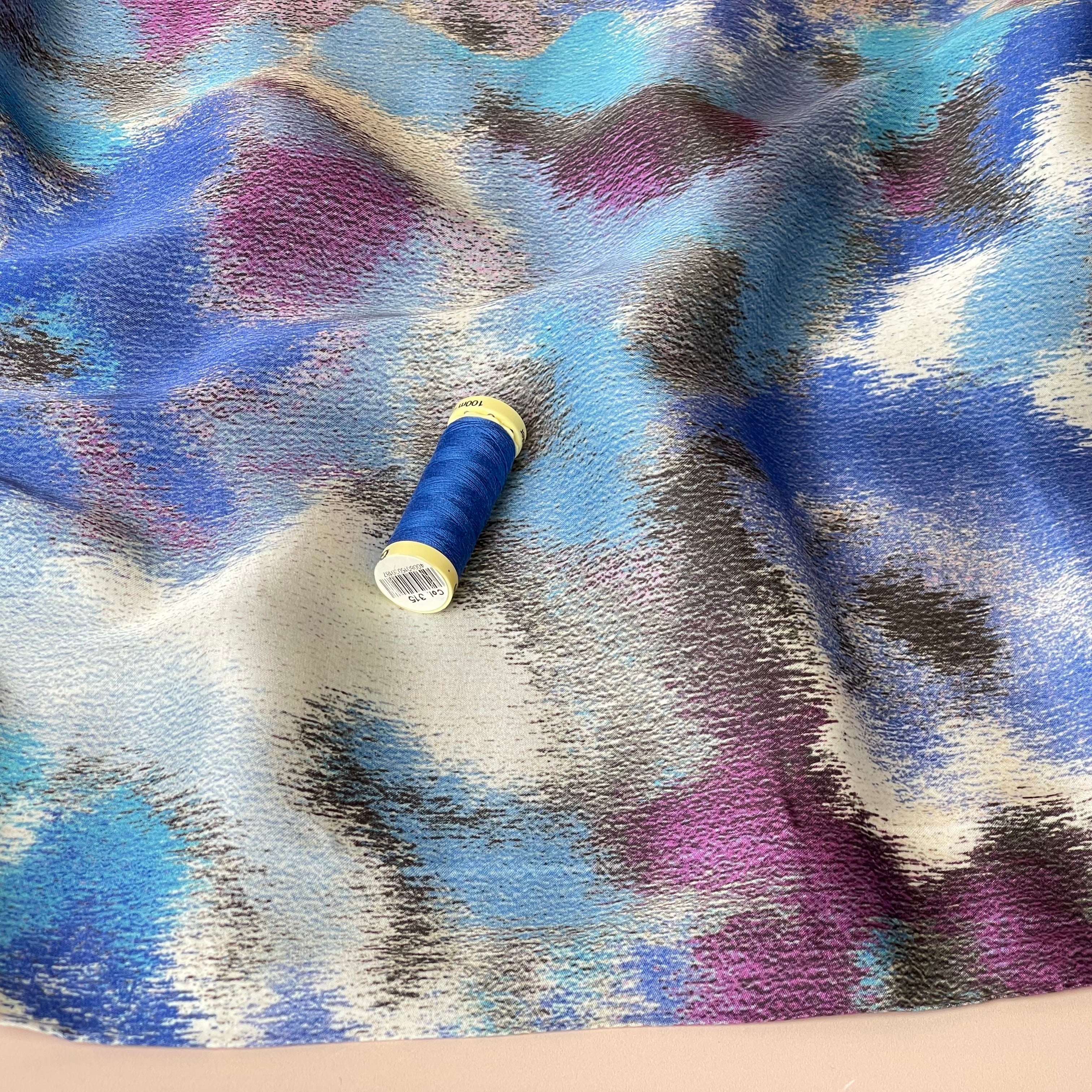 Abstract Dreams Blue Viscose Sateen Fabric
