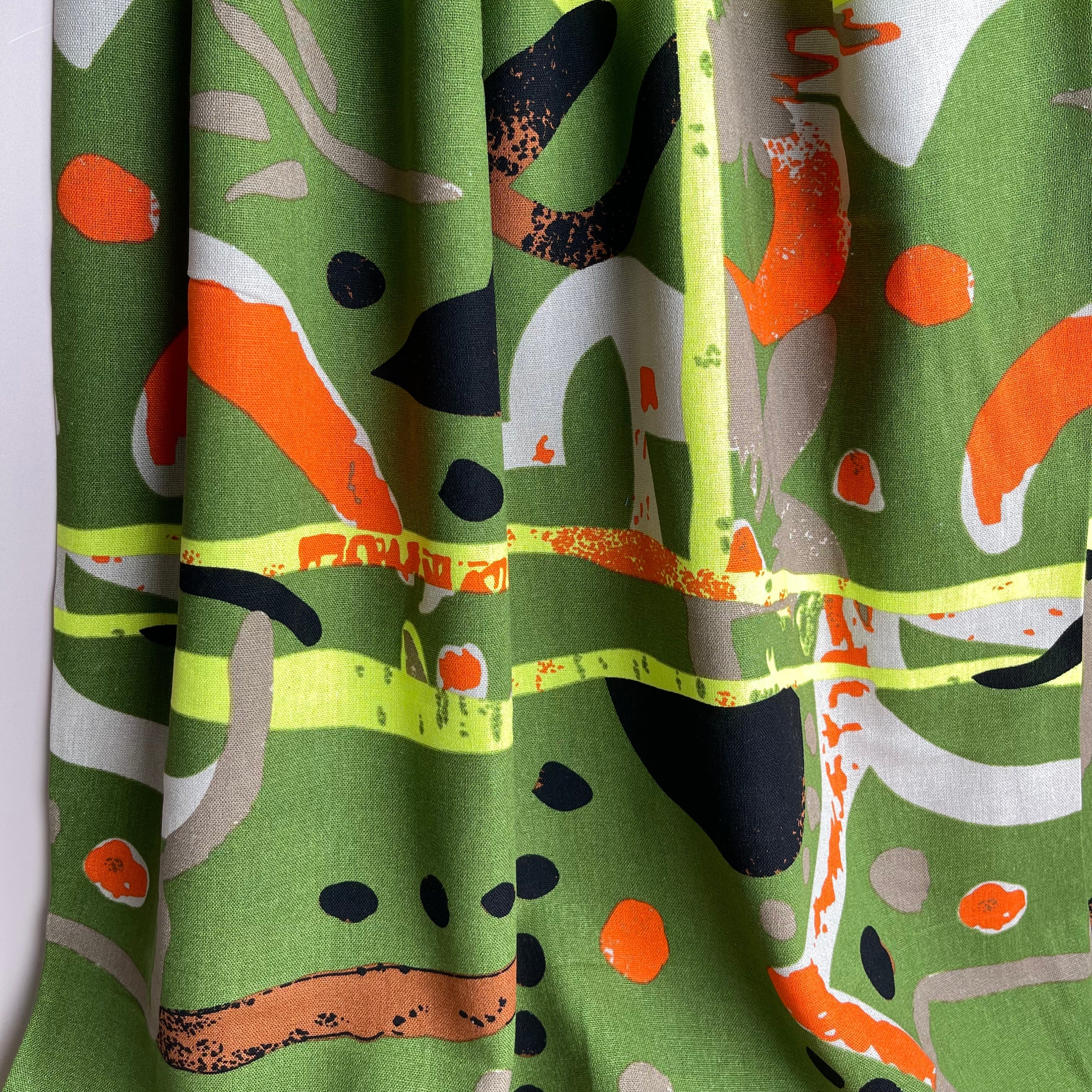REMNANT 0.66 Metre - Modern Art Green Viscose Linen Blend Fabric
