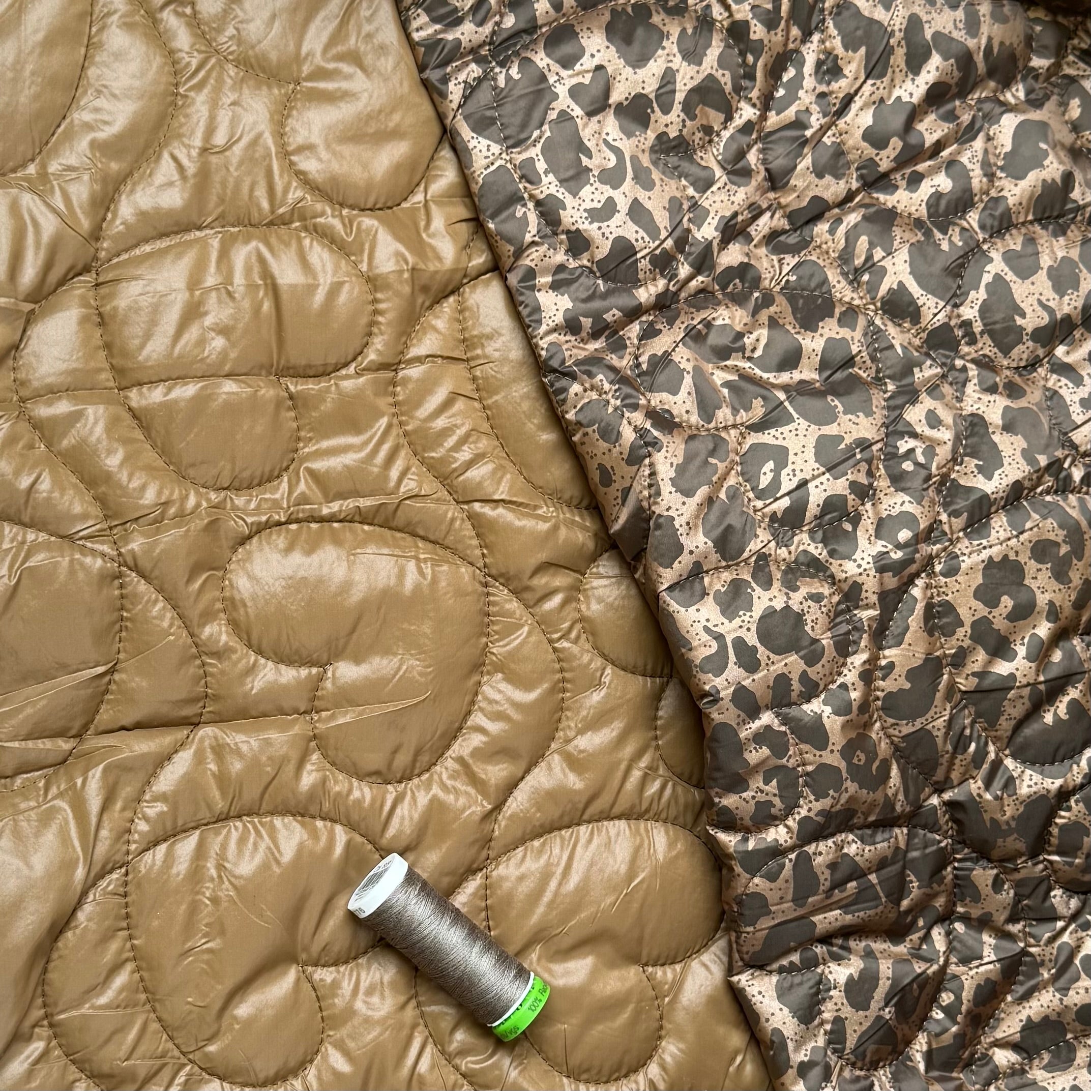 Animal print with Hearts Quilted Puffer Fabric