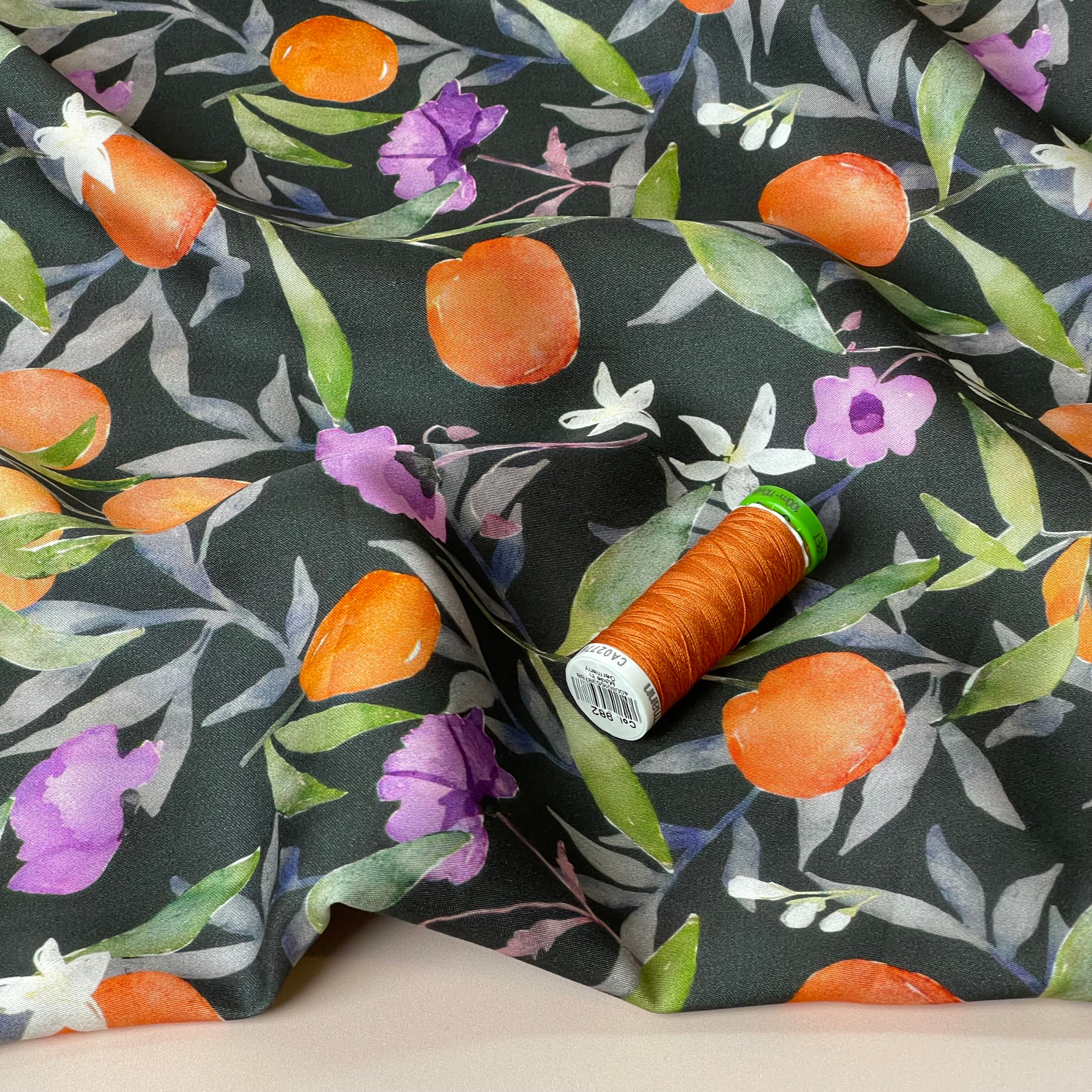 Orange Grove Viscose Sateen Fabric