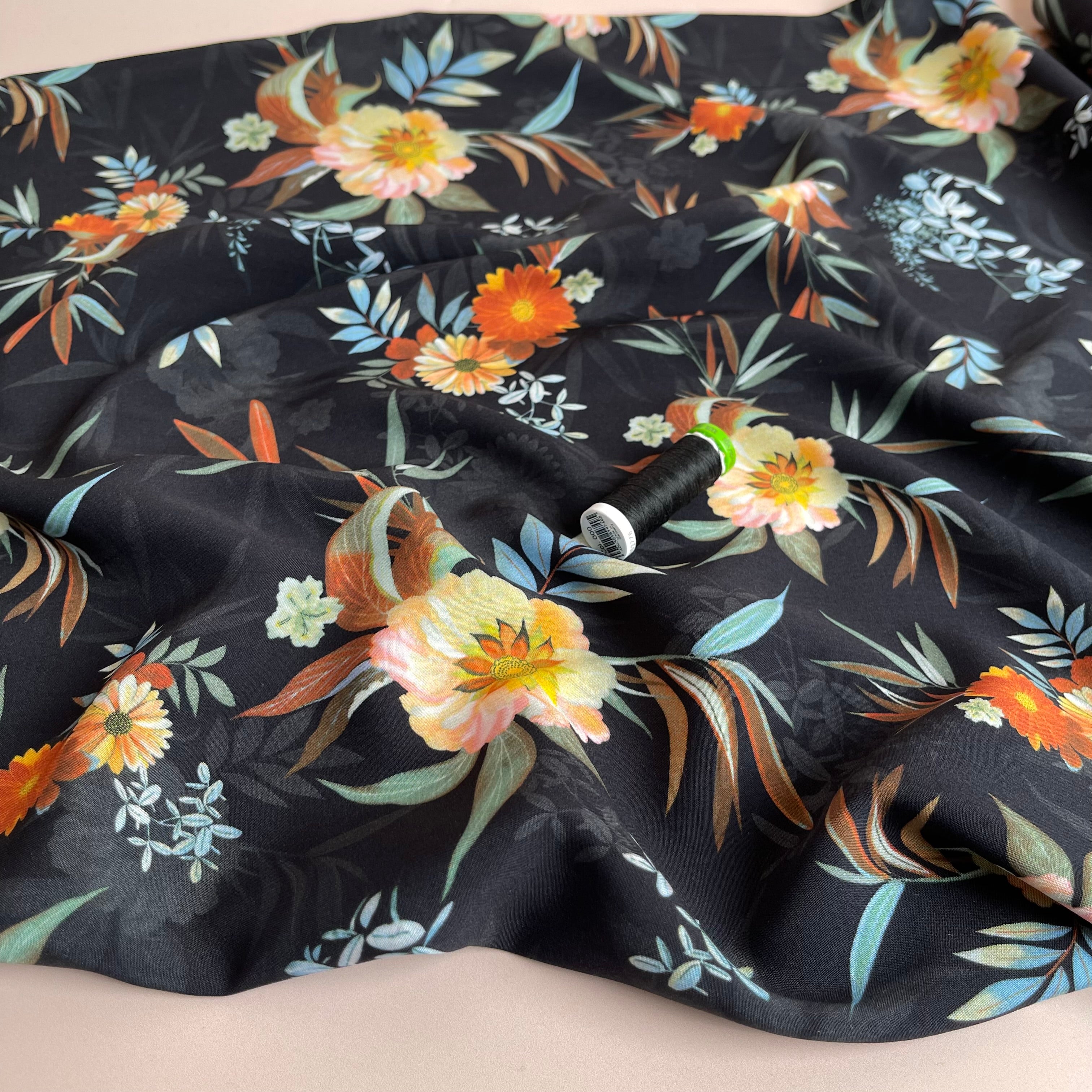 Midnight Bouquet Viscose Fabric