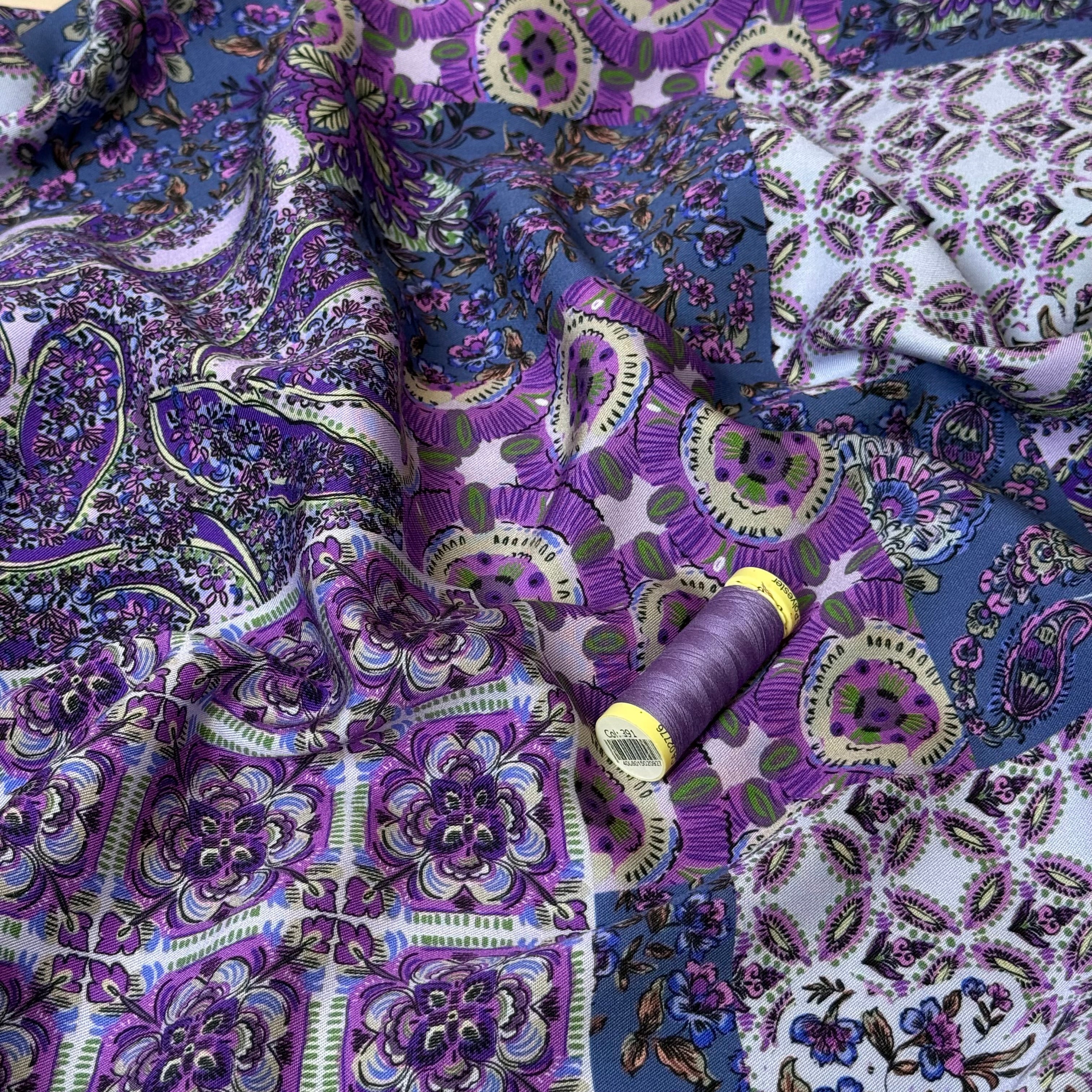 Vintage Patchwork Purple Viscose Twill Fabric