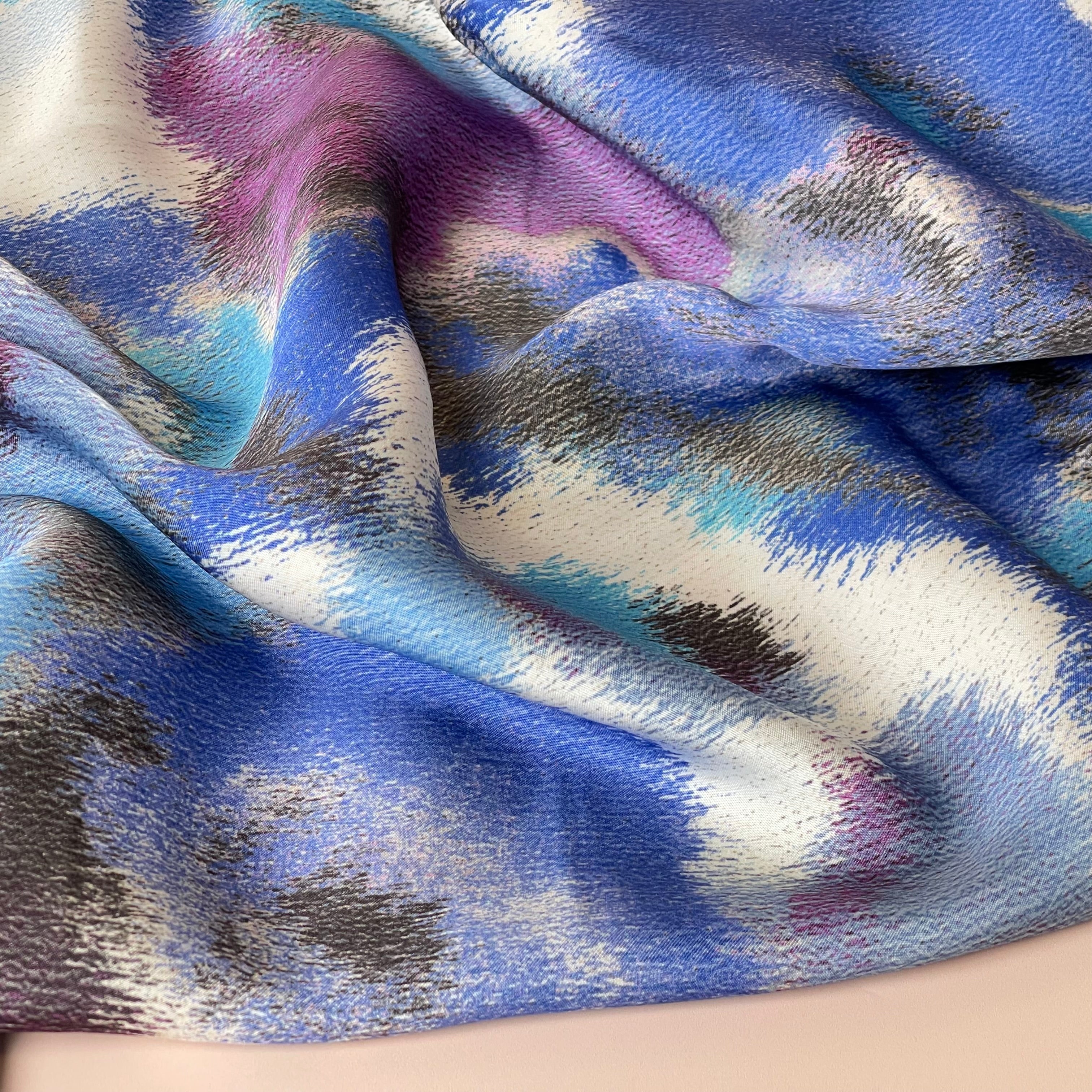 Abstract Dreams Blue Viscose Sateen Fabric