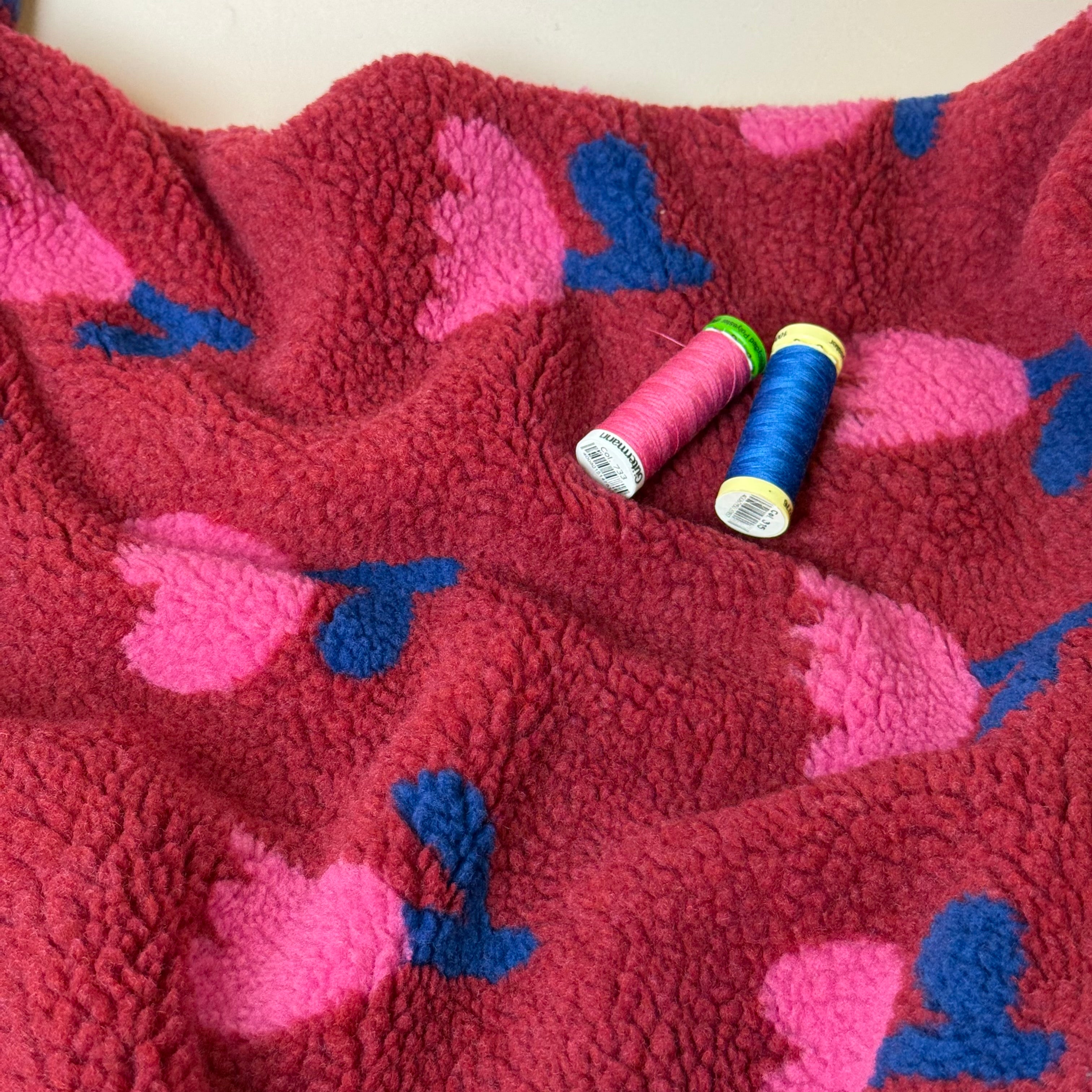 Poppies on Dark Red Teddy Coating Fabric