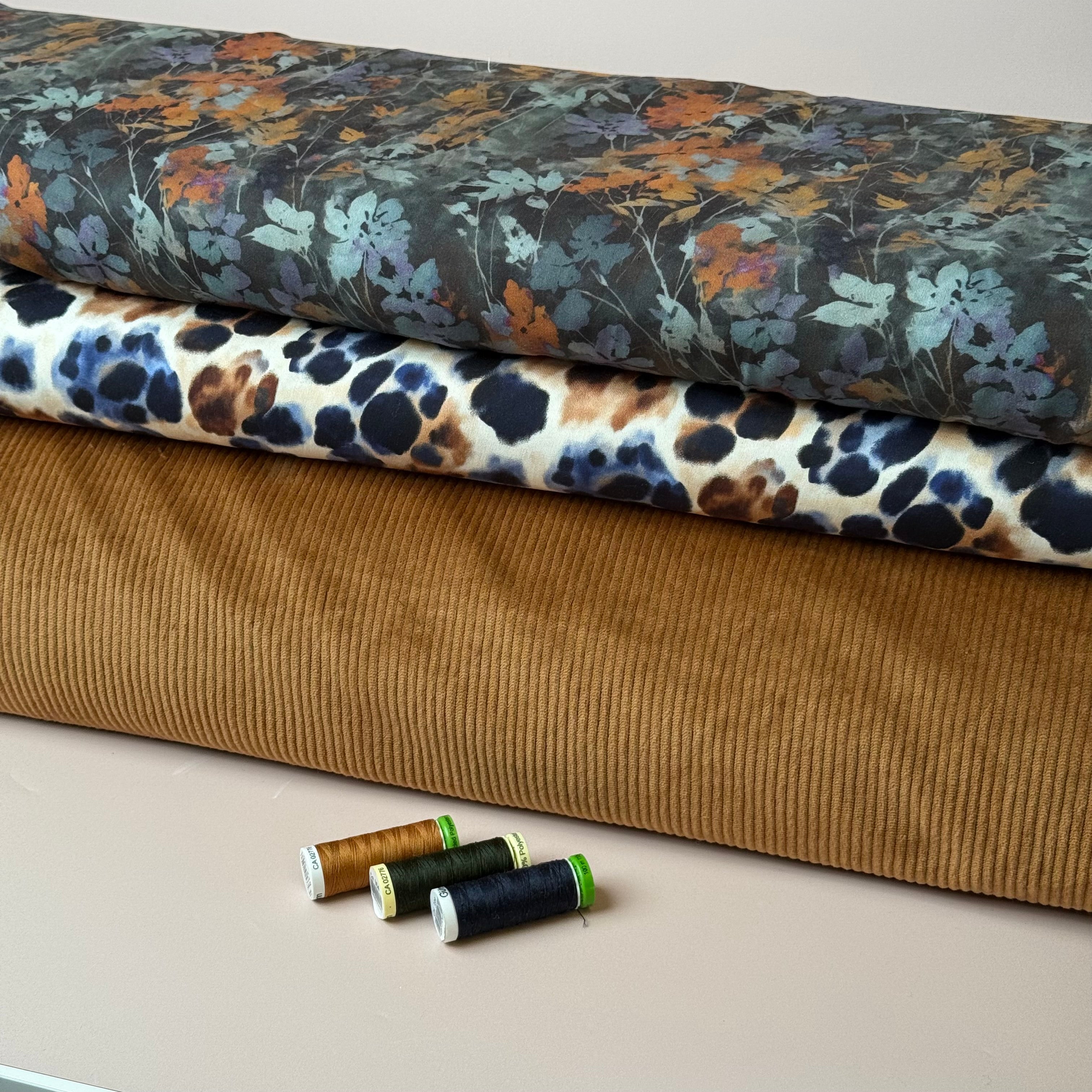 Hazy Autumn Flowers Dark Viscose Sateen Fabric