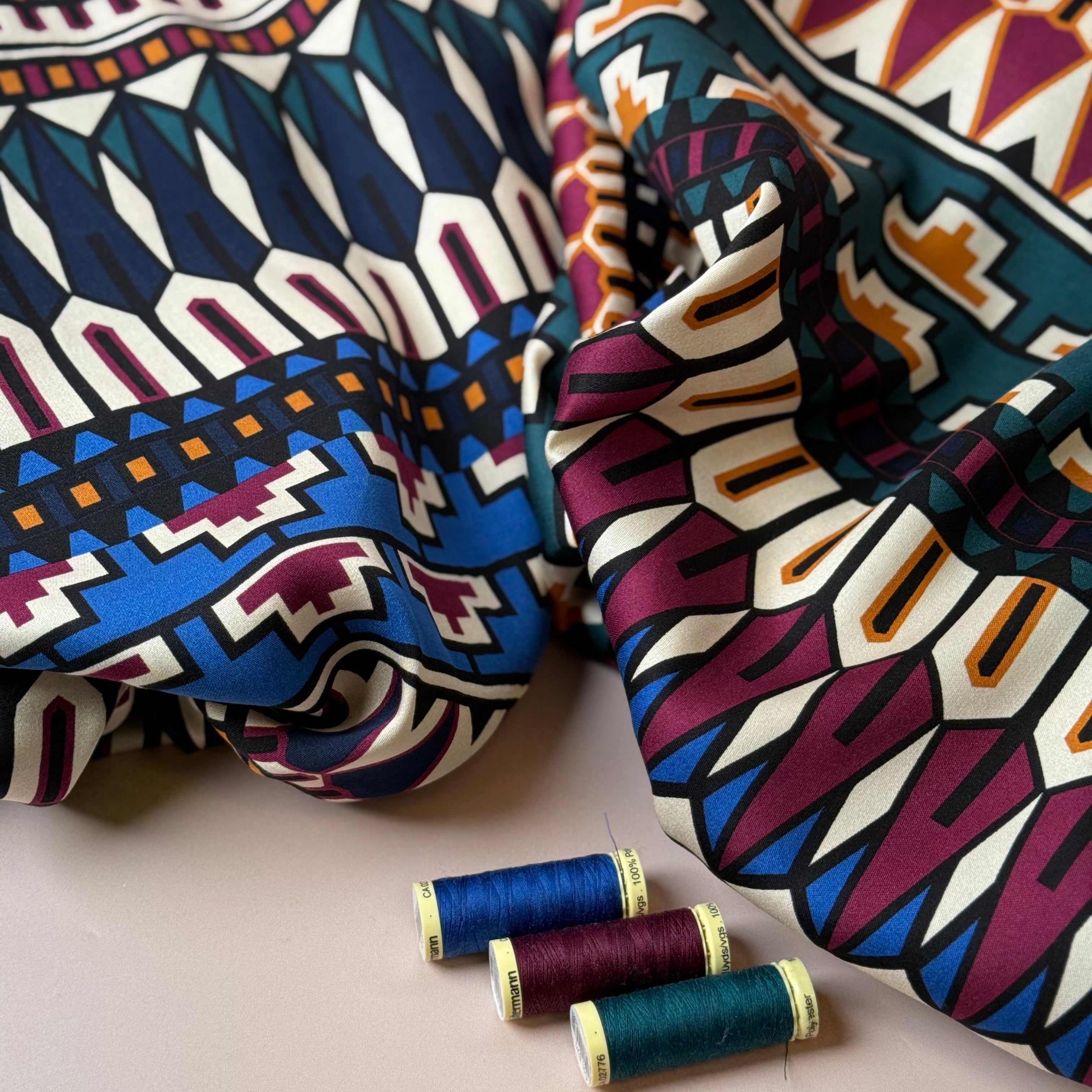 Autumn Jewel Royal Blue Viscose Twill Sateen Fabric