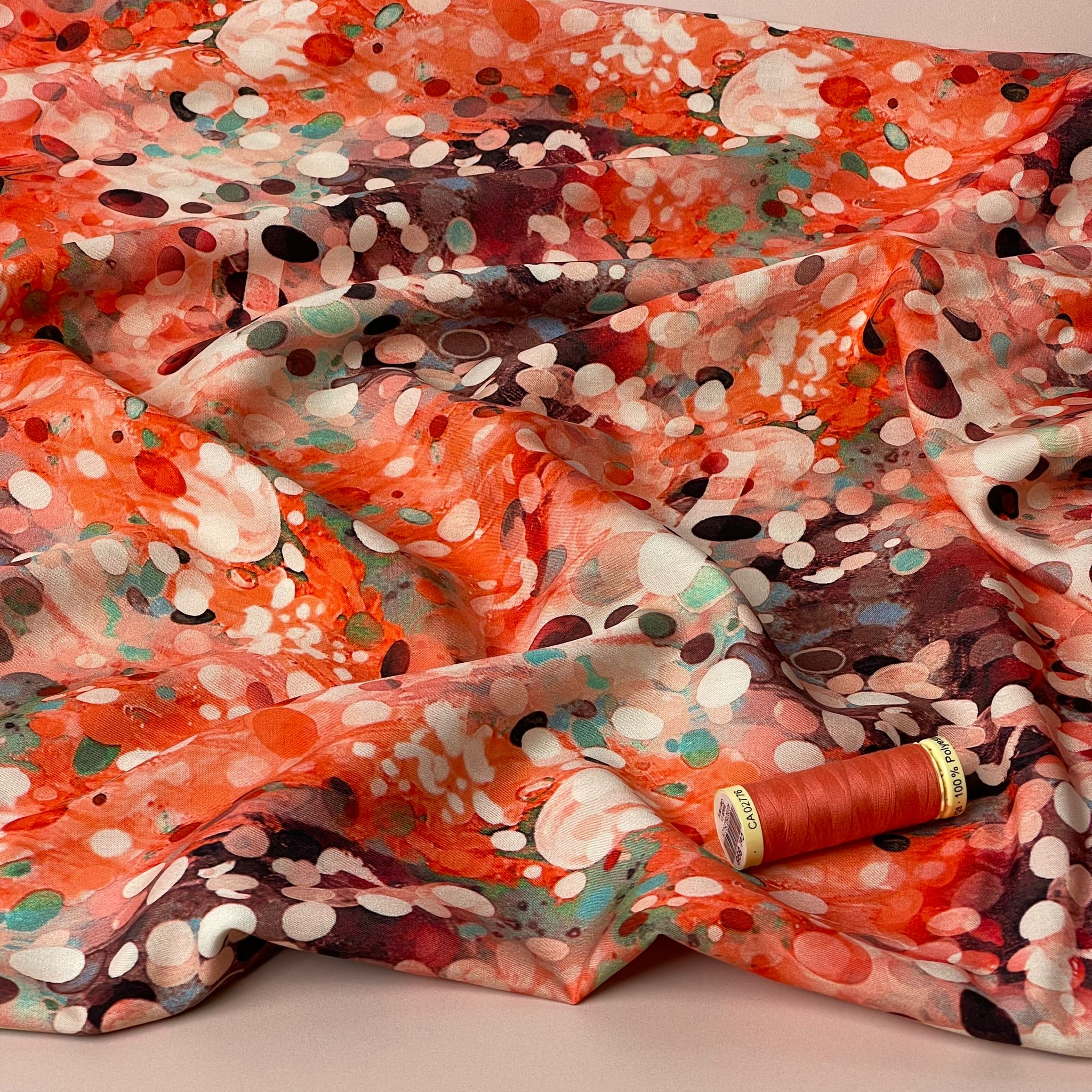 Sunset Watercolour Drops Viscose Poplin Fabric