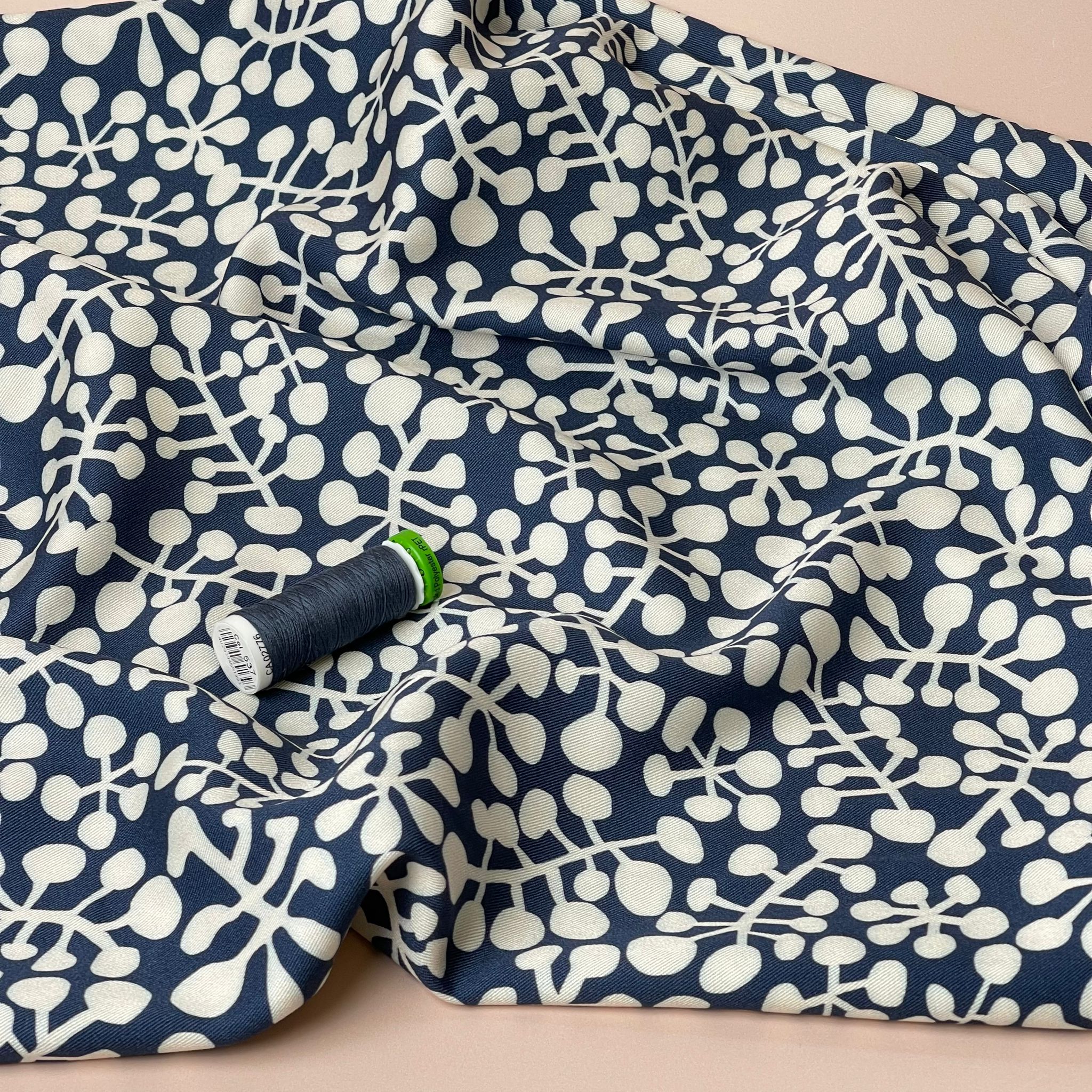 Light & Lush - Berry Shadows on Navy Viscose Twill Fabric