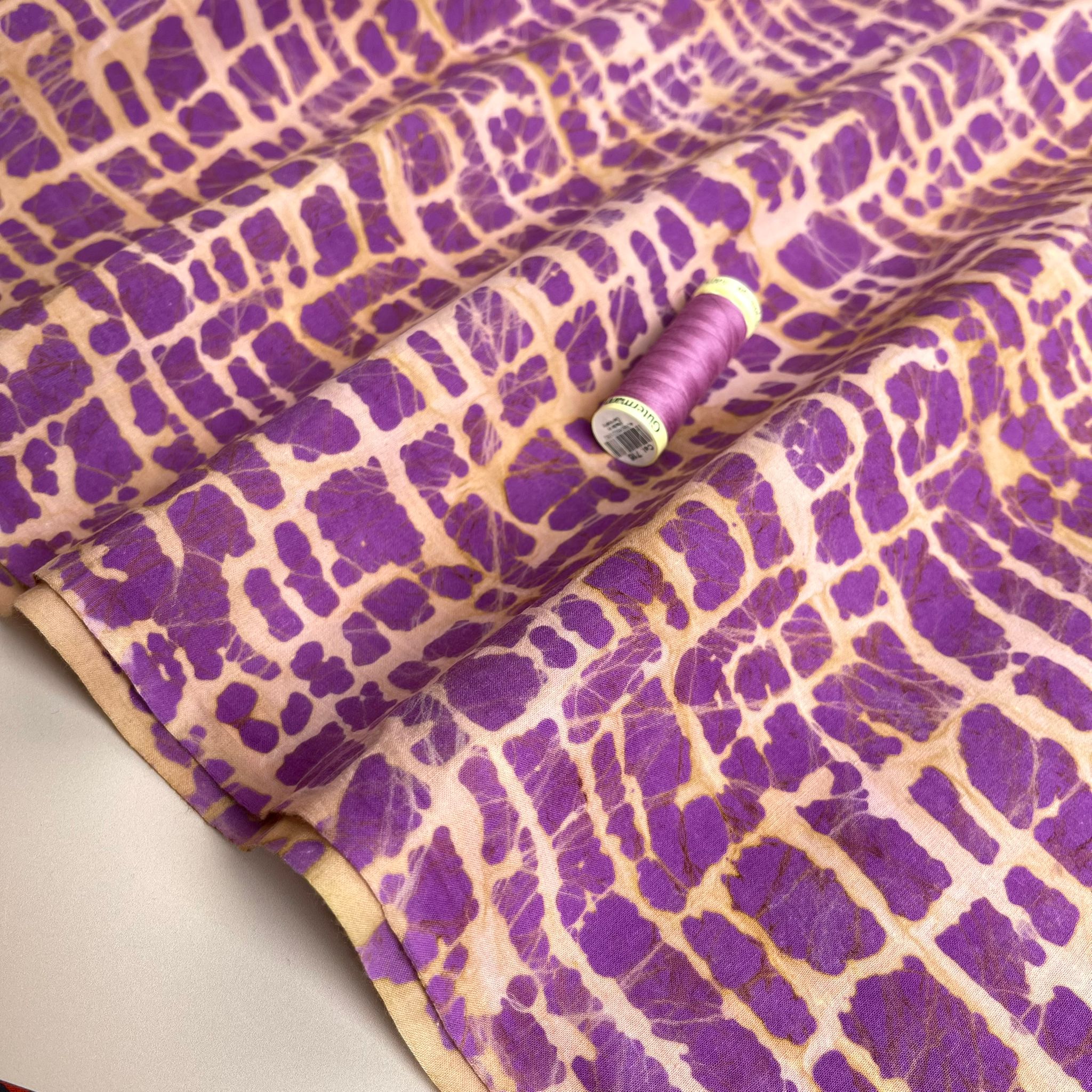 Batik Violet and Peach Cotton Fabric