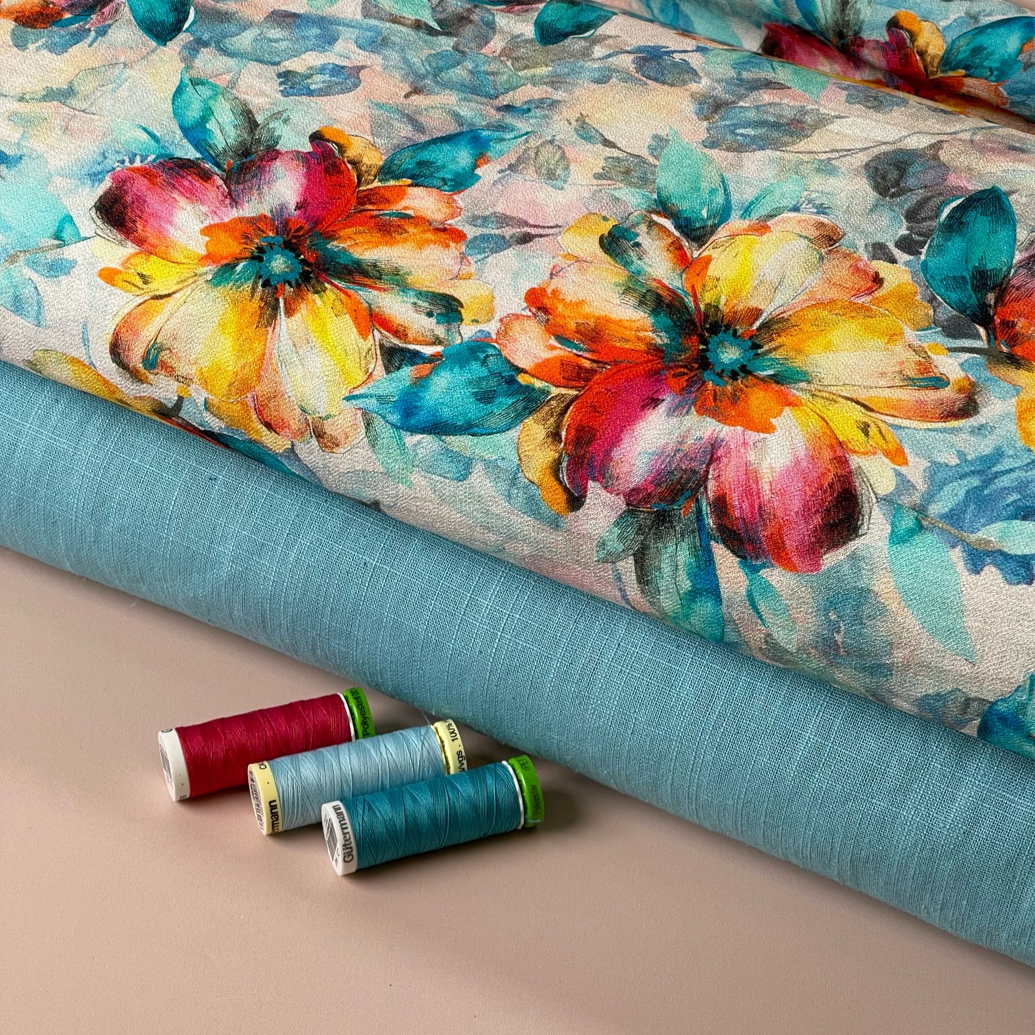 Breeze Aqua - Enzyme Washed Pure Linen Fabric