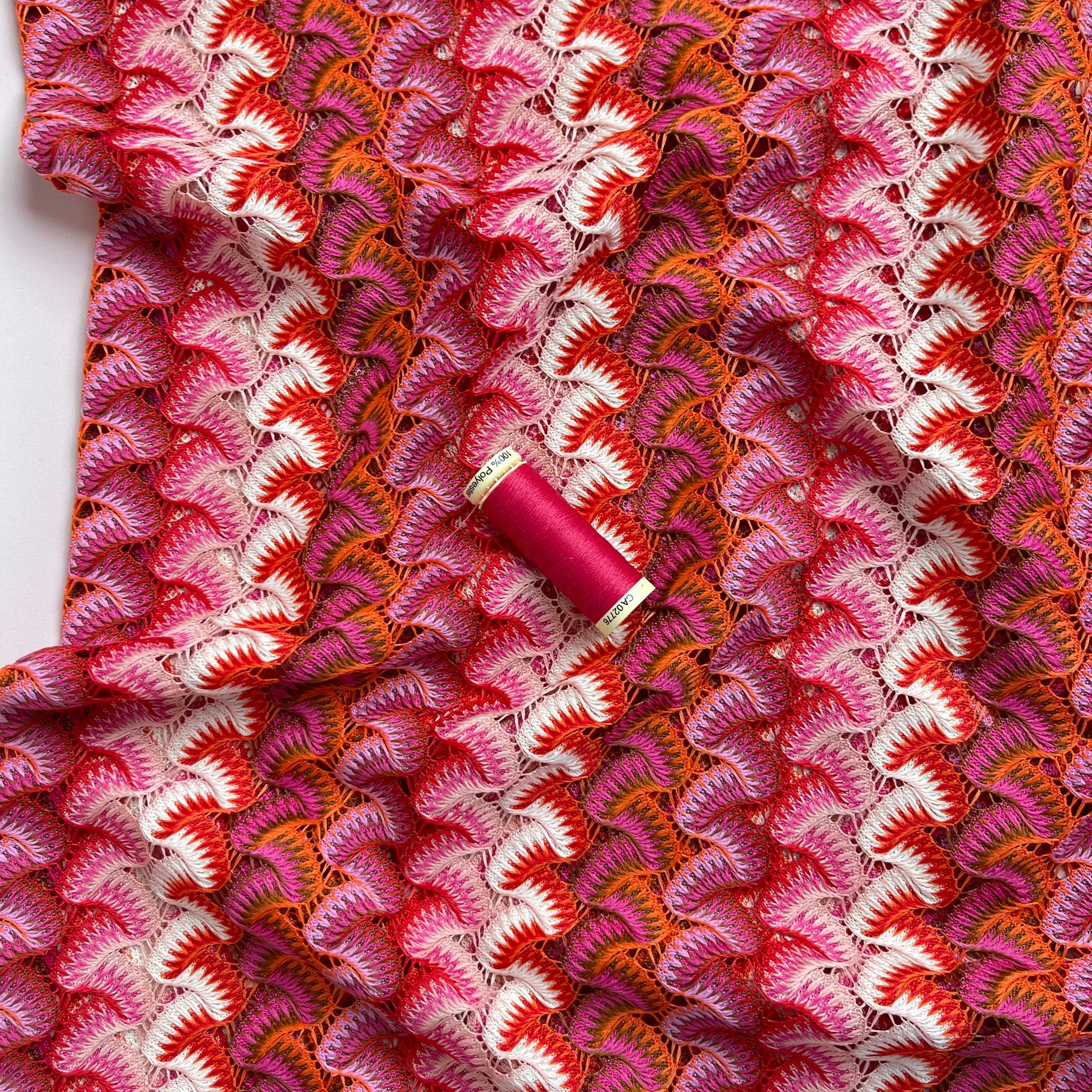 REMNANT 0.85 Metre - Sunset Gingko Waves Lace Knit Fabric
