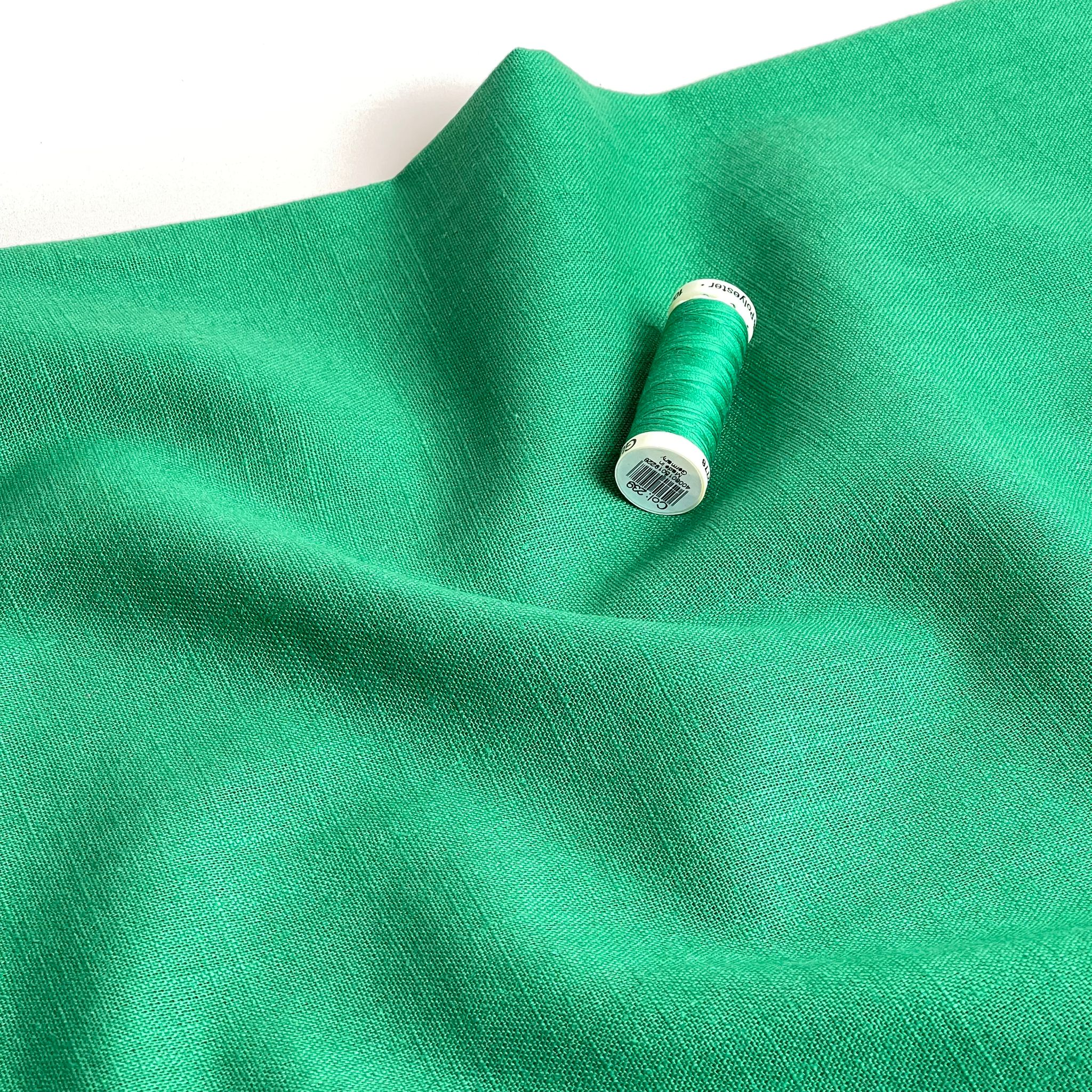 REMNANT 0.75 Metre (plus free section with small holes) - Breeze Emerald - Enzyme Washed Pure Linen Fabric (Copy)