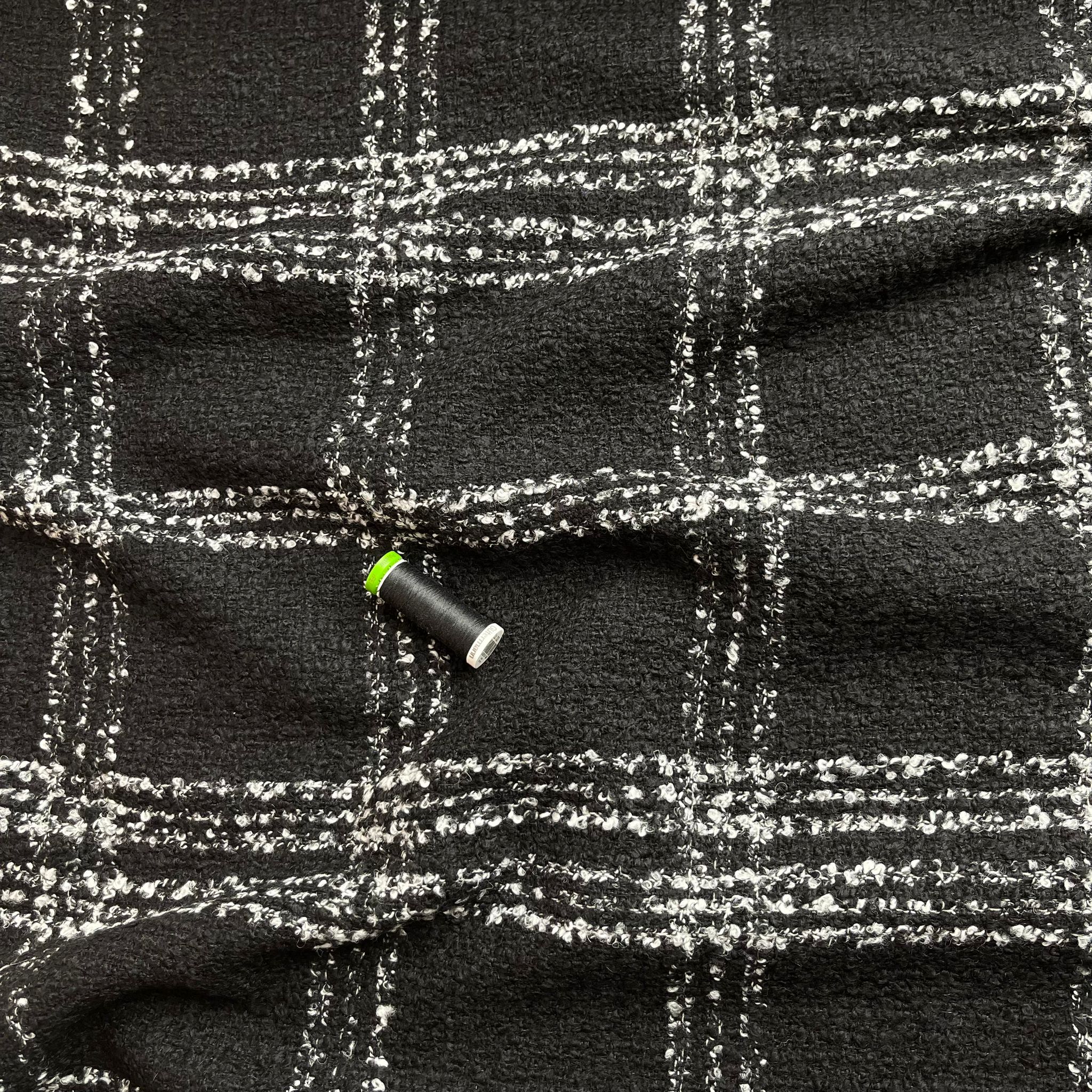 REMNANT 0.62 Metre - Deadstock Black with White Check Wool Blend Boucle