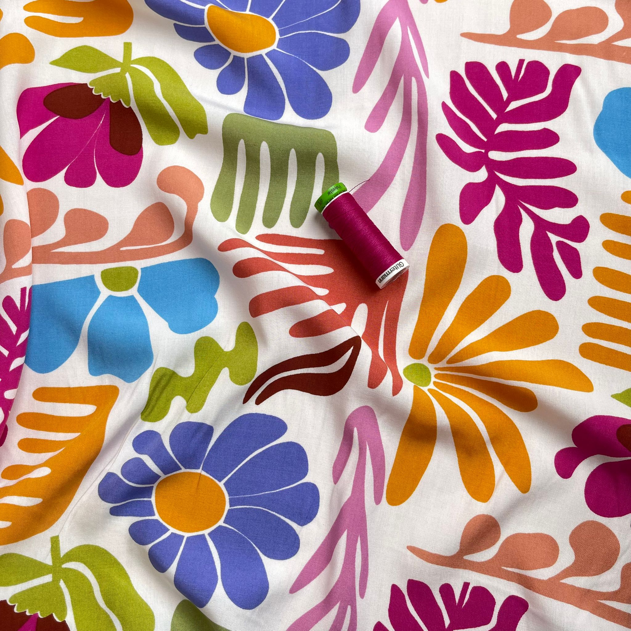 Pastel Rainbow Vacation Flowers Viscose Poplin Fabric