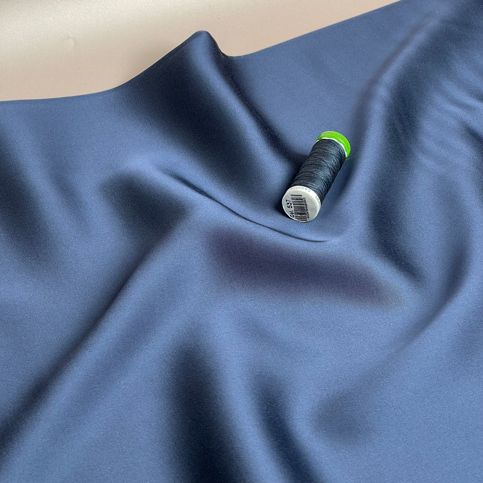 PRE-ORDER - MID SEPTEMBER DELIVERY Denim Blue Solid Viscose Sateen Fabric