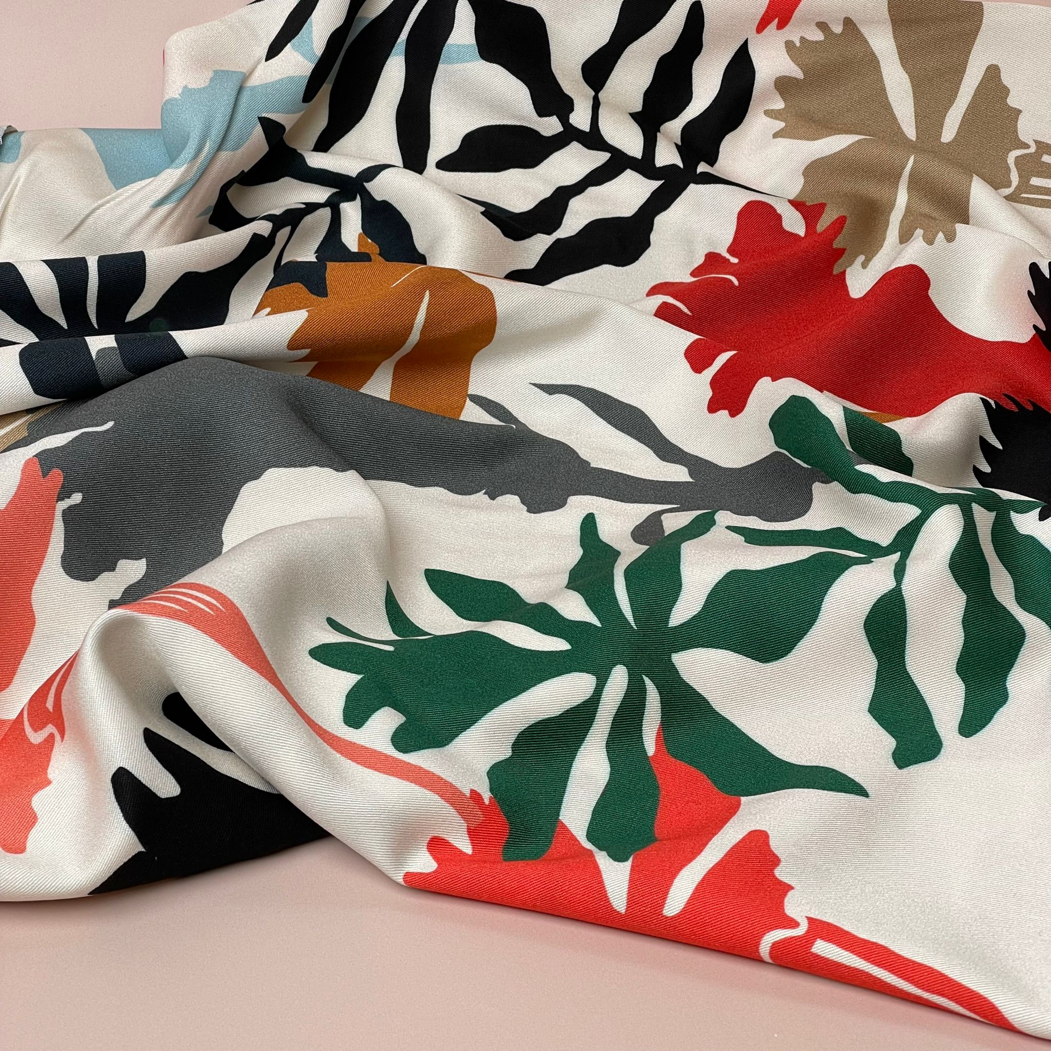 Light & Lush - Red Shadow Foliage Viscose Twill Fabric