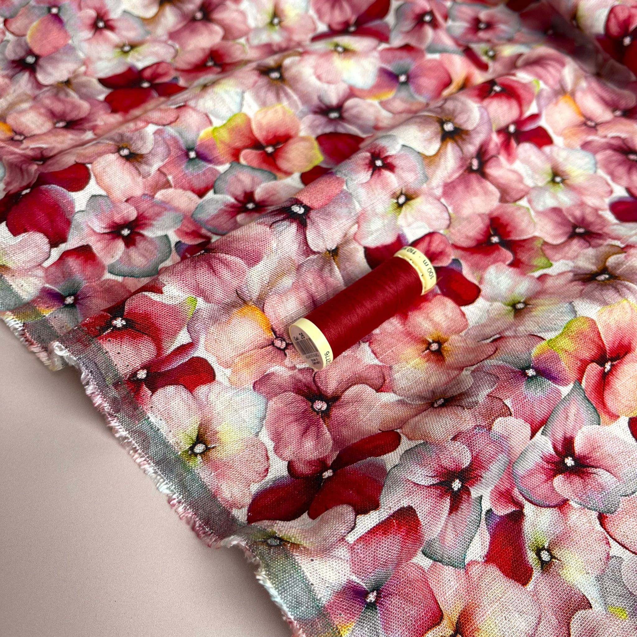 REMNANT 0.49 Metre - Romantic Blossoms Viscose Linen Fabric