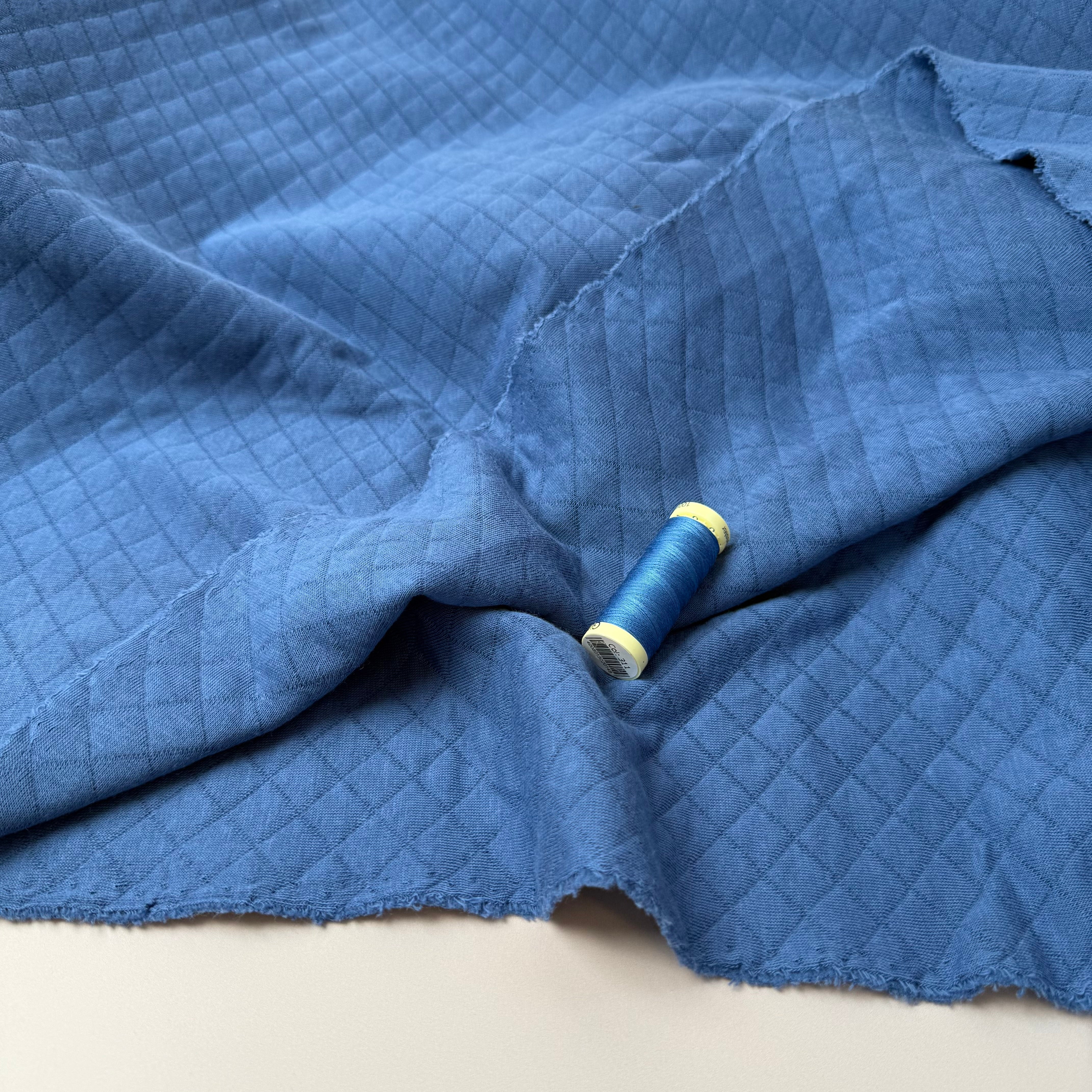 Diamond Jacquard Quilted Knit in Denim Blue