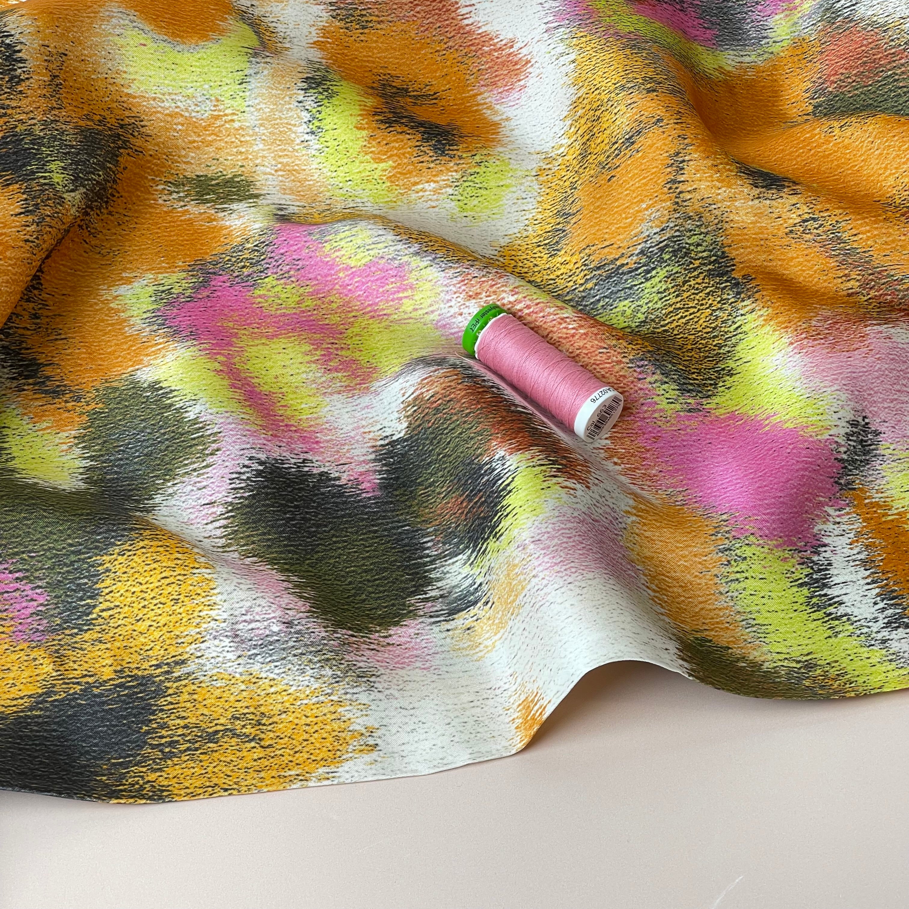 Abstract Dreams Gold Viscose Sateen Fabric
