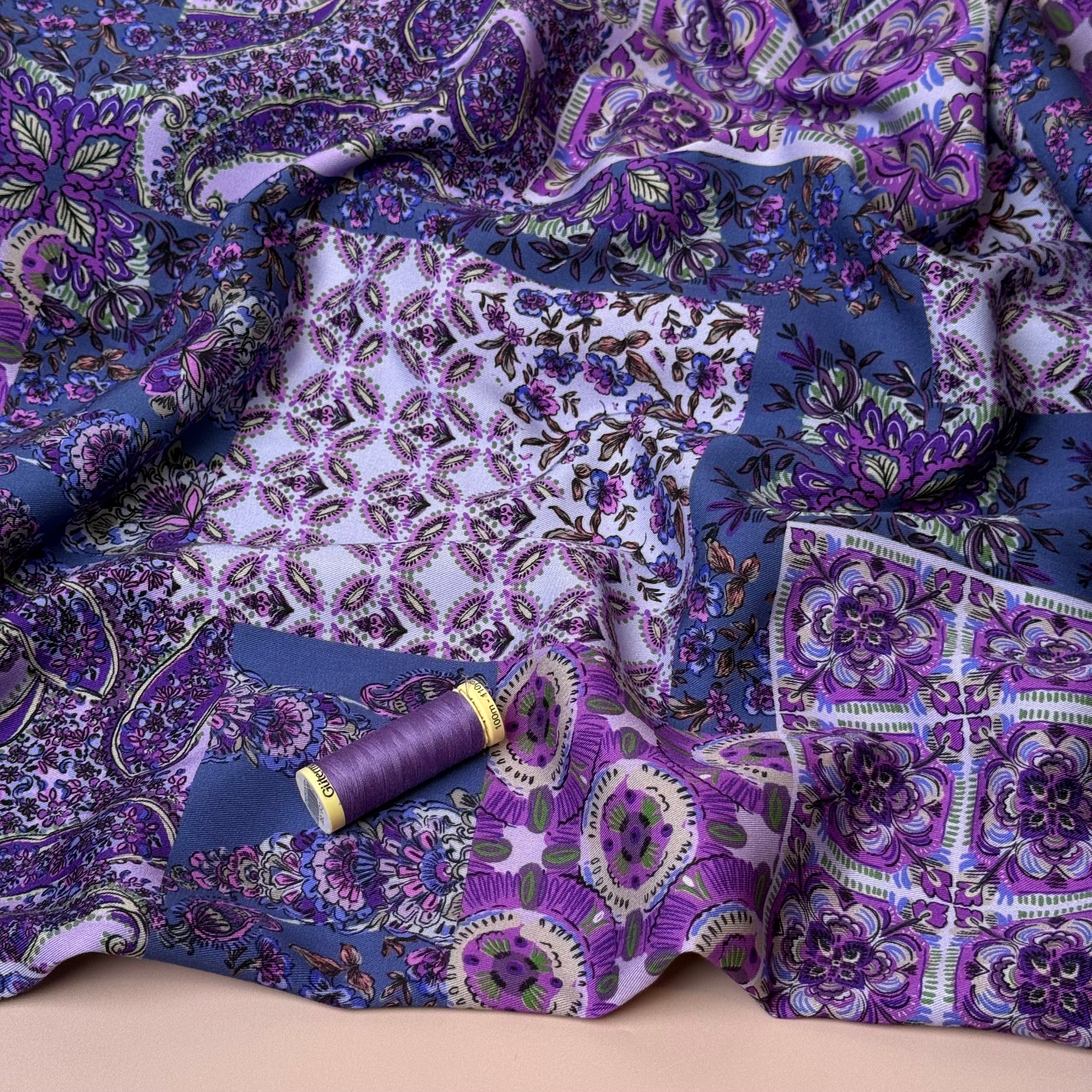 Vintage Patchwork Purple Viscose Twill Fabric