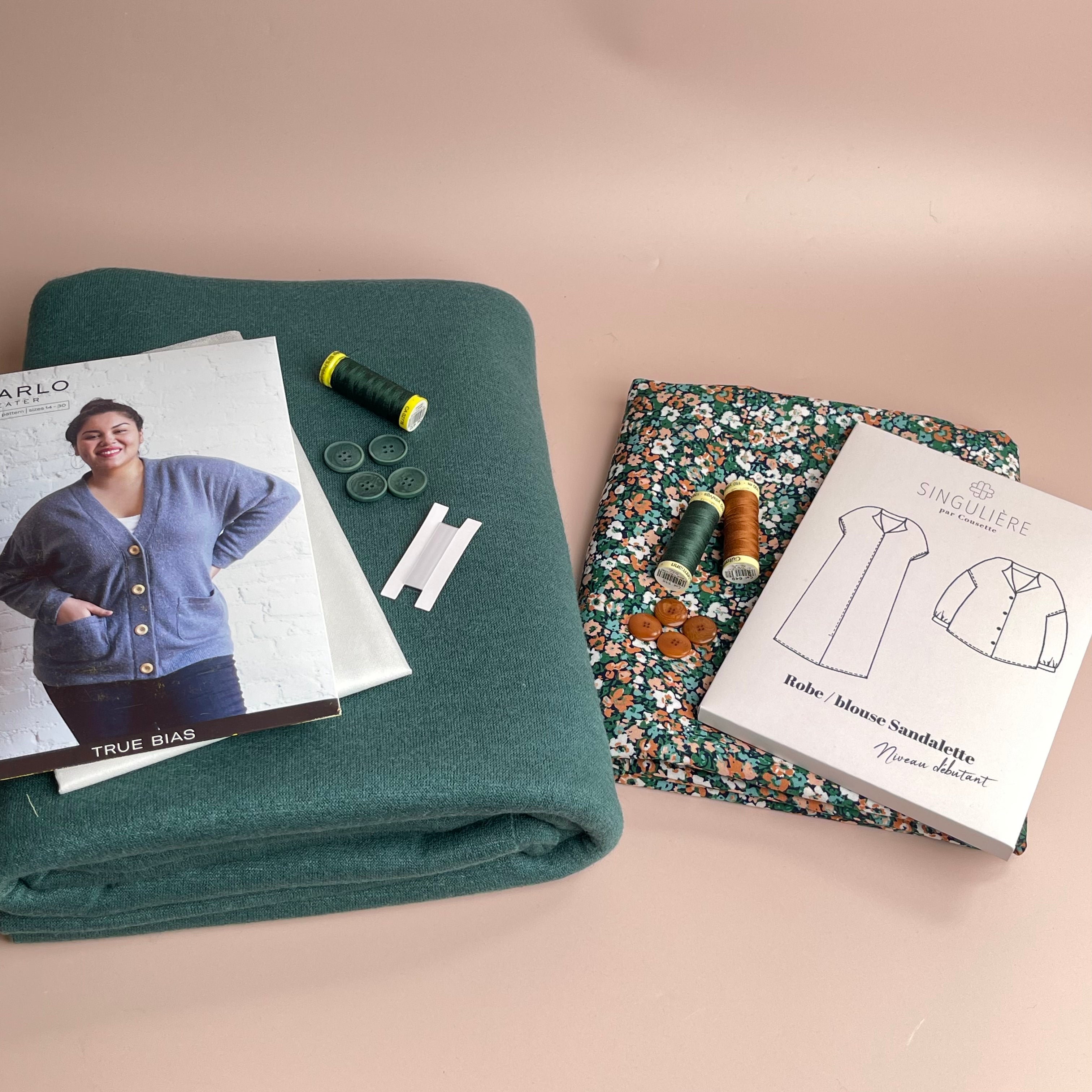 Sewing Kit - Free Range Slacks in Bottle Green Flow Linen Noil