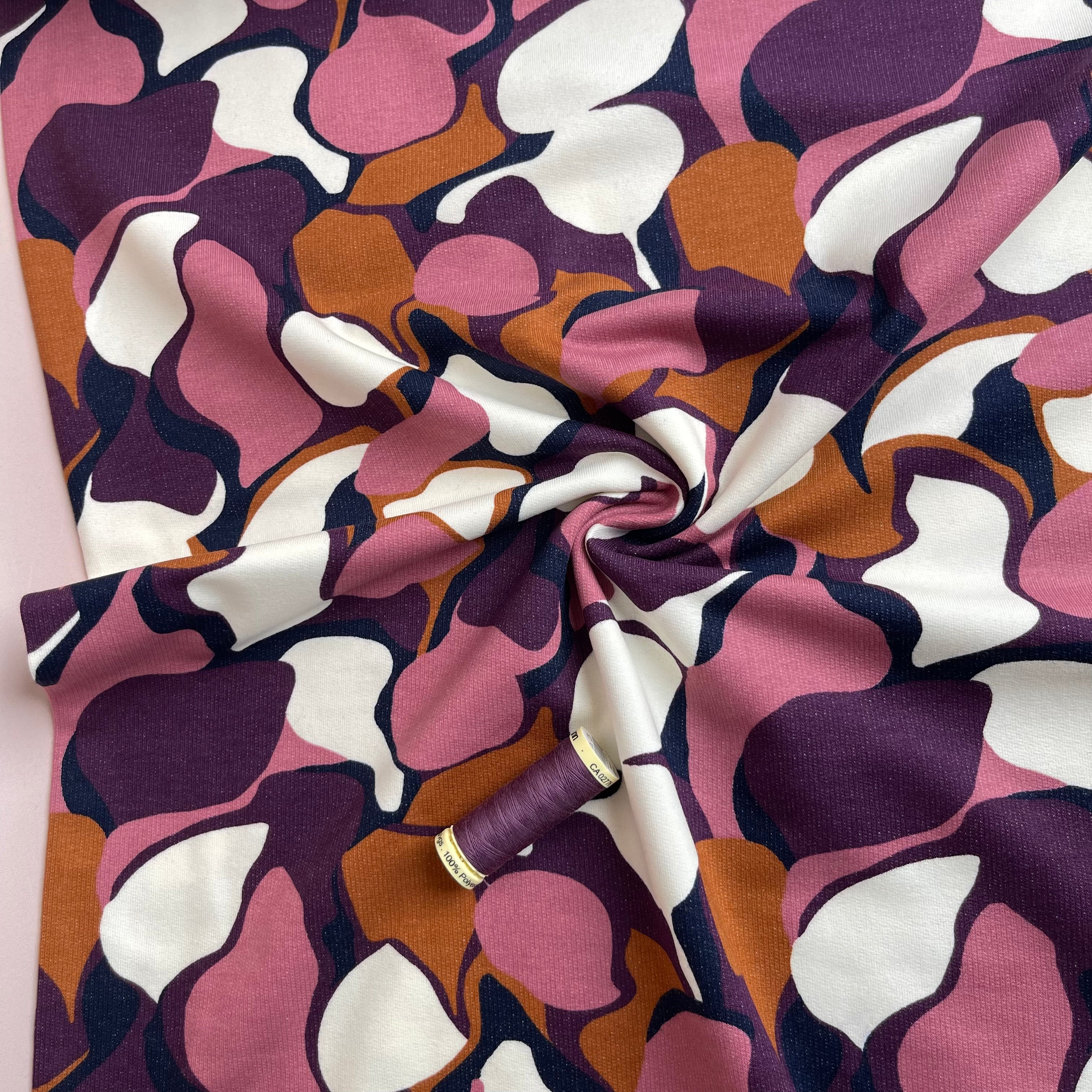 Abstract Shapes in Mauve Peach Soft Cotton Sweat-shirting Fabric