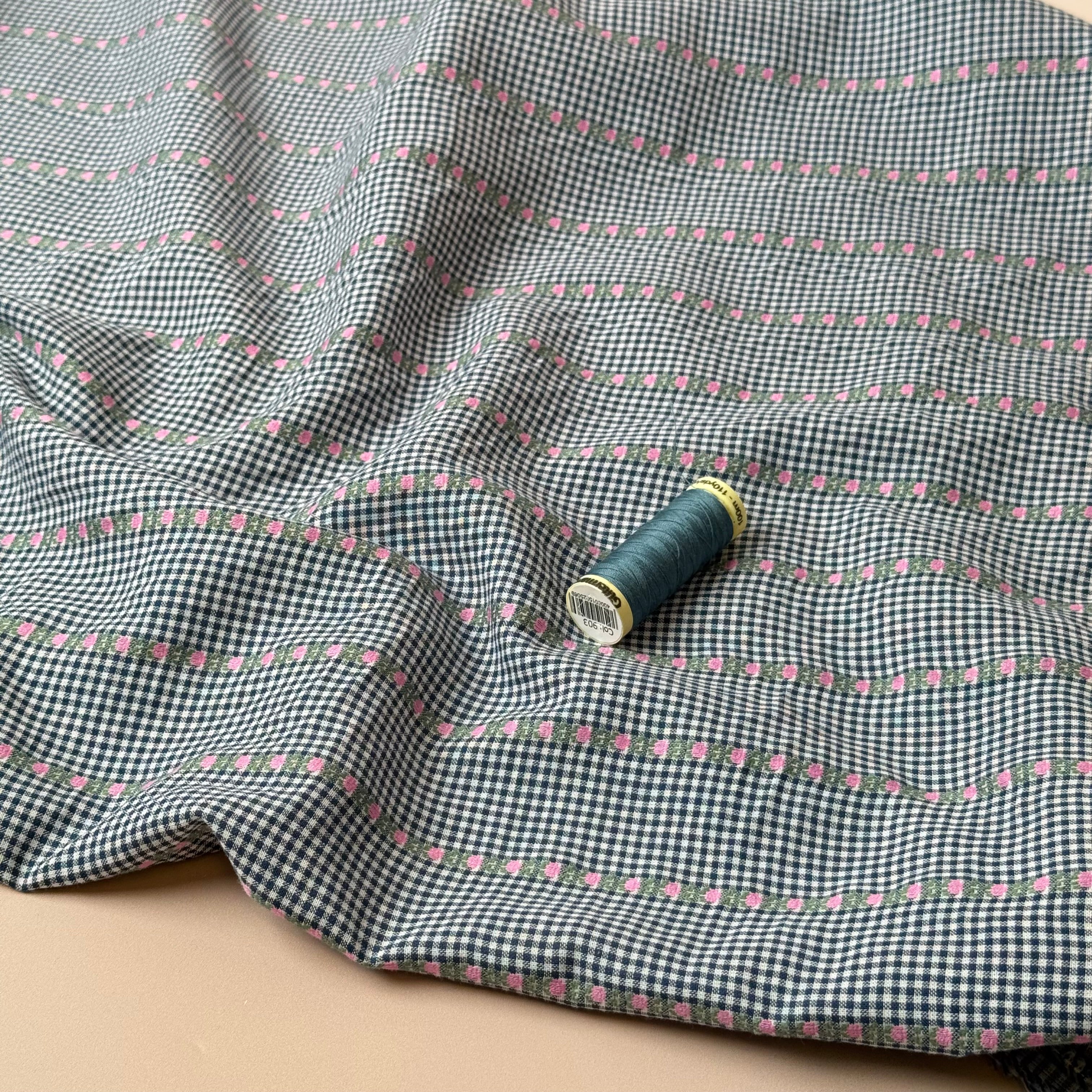 Tulips on Navy Gingham Yarn Dyed Cotton Jacquard